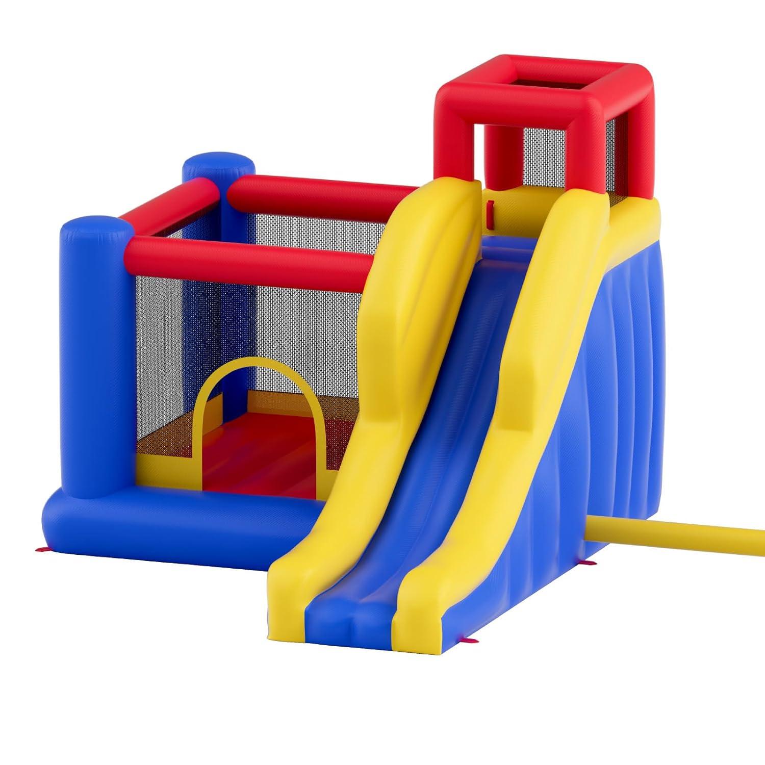 VEVOR Play House for Kids Ages 4-8, Kids Indoor Playground, Bounce House with Slide, Blower and Storage Bag, Family Backyard Birthday Party Gifts for Boys, 134x102x91 inch