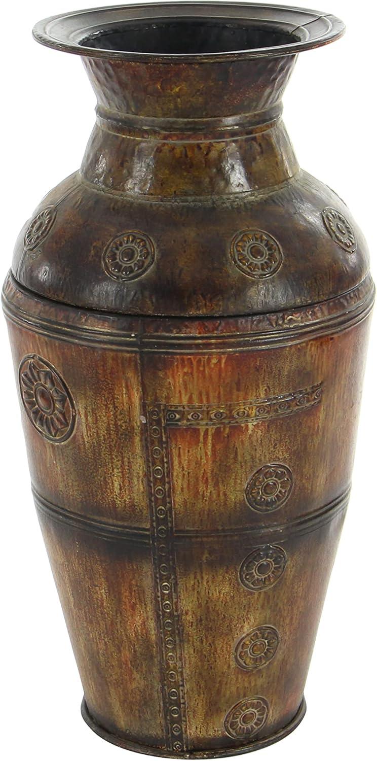 Deco 79 Metal Decorative Vase Indoor Outdoor Large Centerpiece Vases with Floral Relief, Set of 2 Flower Vases for Home Decoration 29", 22"H, Brown