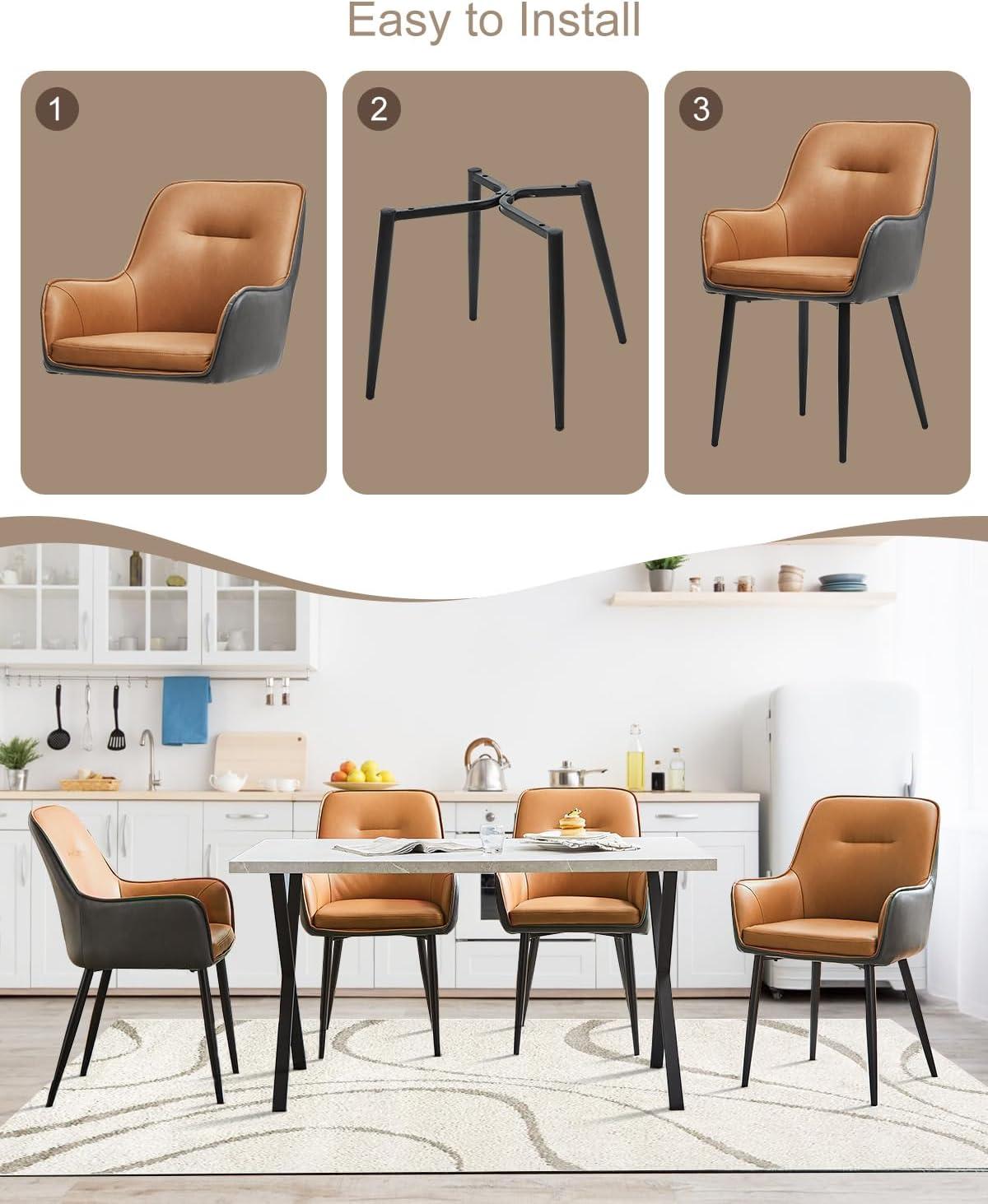 Clipop Ergonomic Faux Leather Upholstered Dining Chairs Set of 2, Padded Seat for Kitchen,Brown&Gray