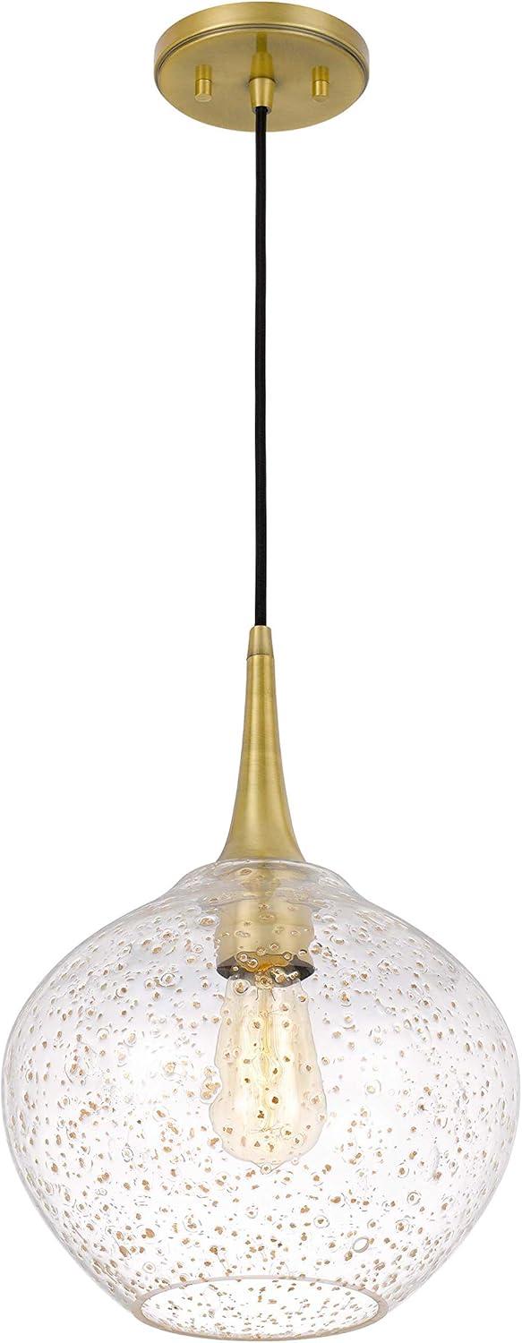 Hive 11" Vintage Brass and Gold Flakes Glass Pendant Light