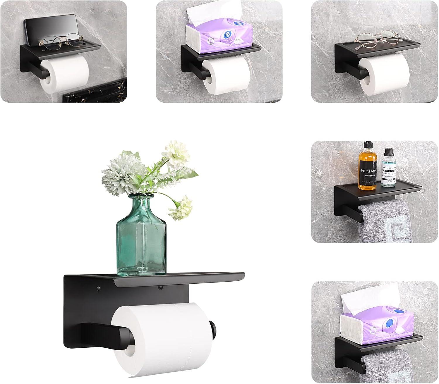 Stainless Steel Toilet Paper Holder With Phone Shelf - Stylish, Rustproof & Easy Installation