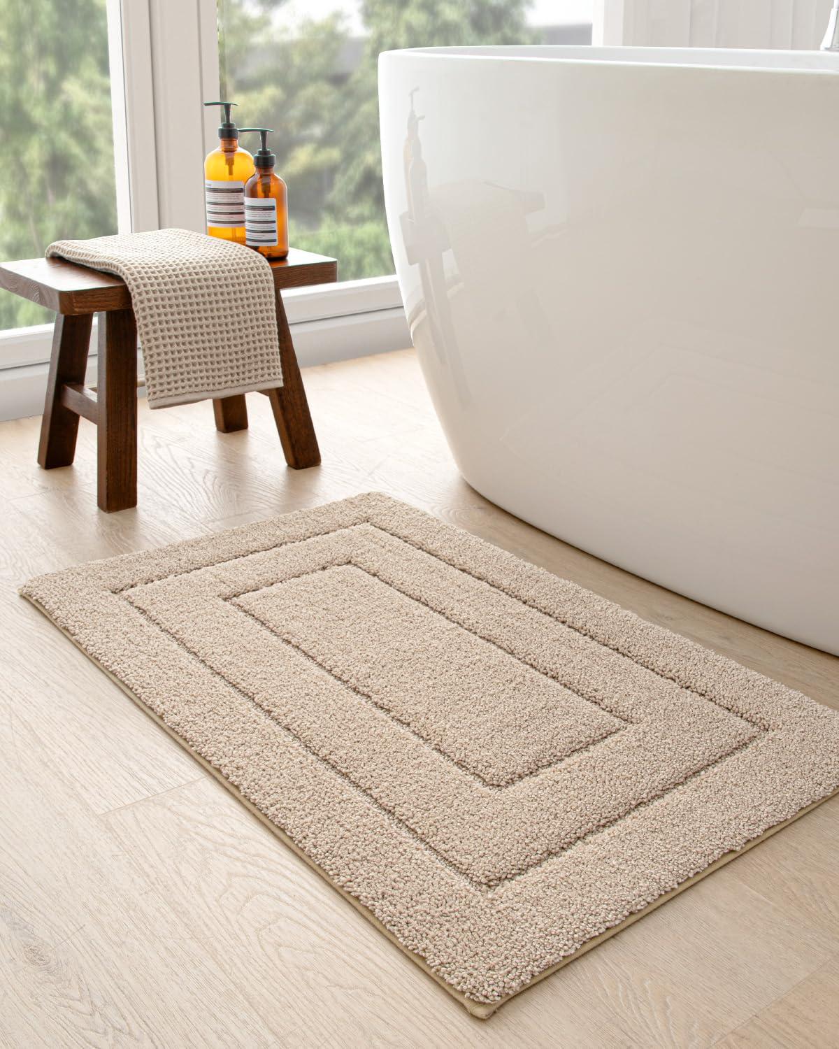 Smiry Microfiber Bathroom Rugs, 16"x24" Soft and Absorbent Bath Rugs, Non-Slip Machine Wash bath mats, Beige