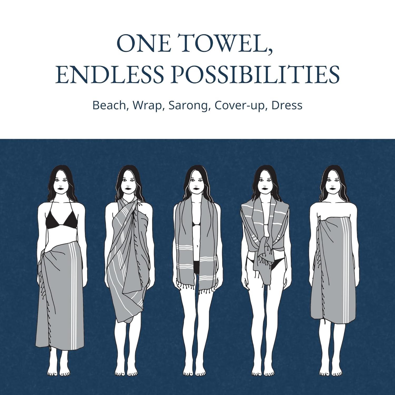 LANE LINEN Oversized Beach Towels, 2 Pack Turkish Towel Set for Adults, Lightweight, Quick Dry, Absorbent & Sand Proof, 39"x71" Pool Towels – Beige