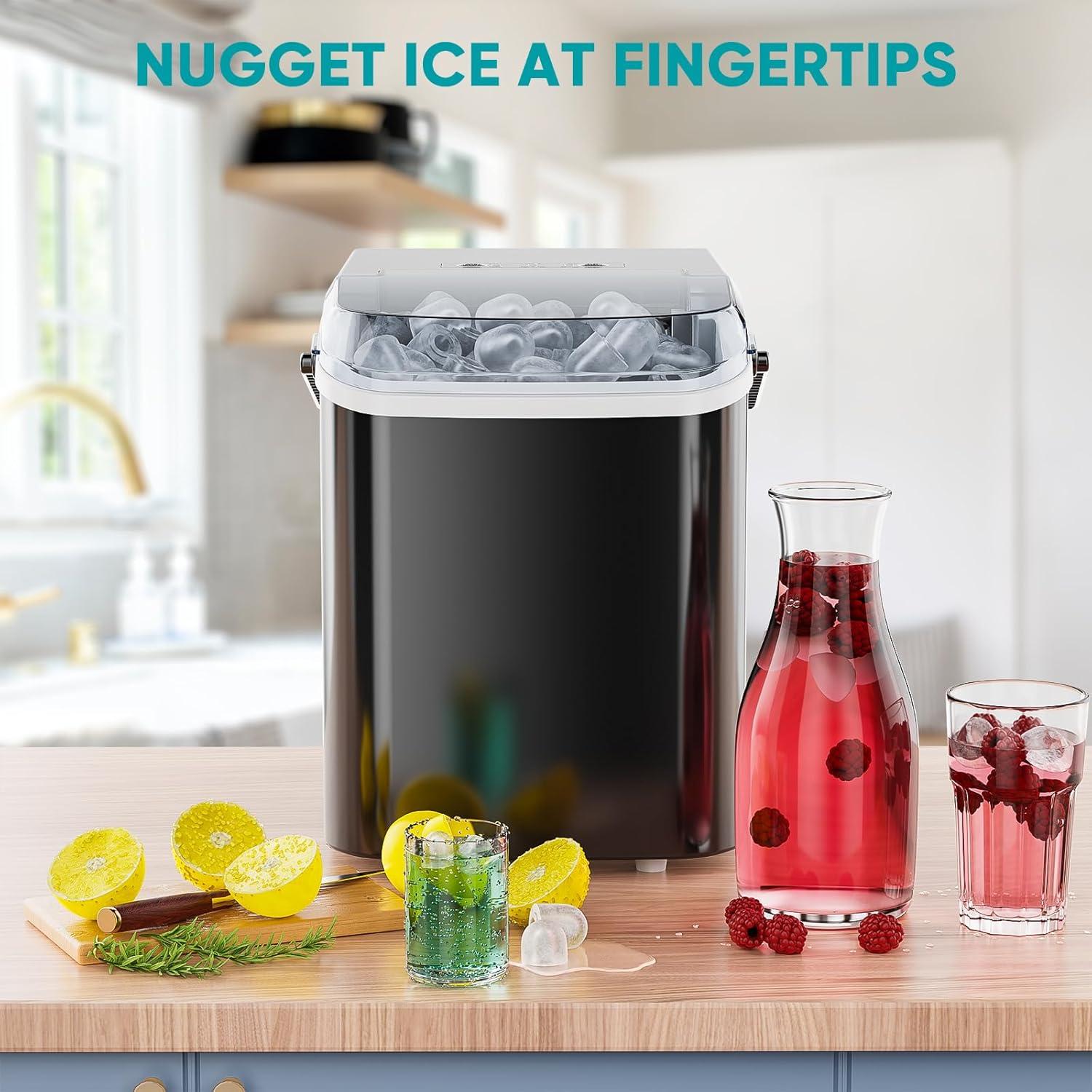 Ice Maker, 9Pcs/6Min, Self-Cleaning Portable Ice Maker Machine, 40 db quieter processing, 26Lbs/24H with Ice Scoop and Handle, 2 Sizes Bullet Cubes Makers, Black