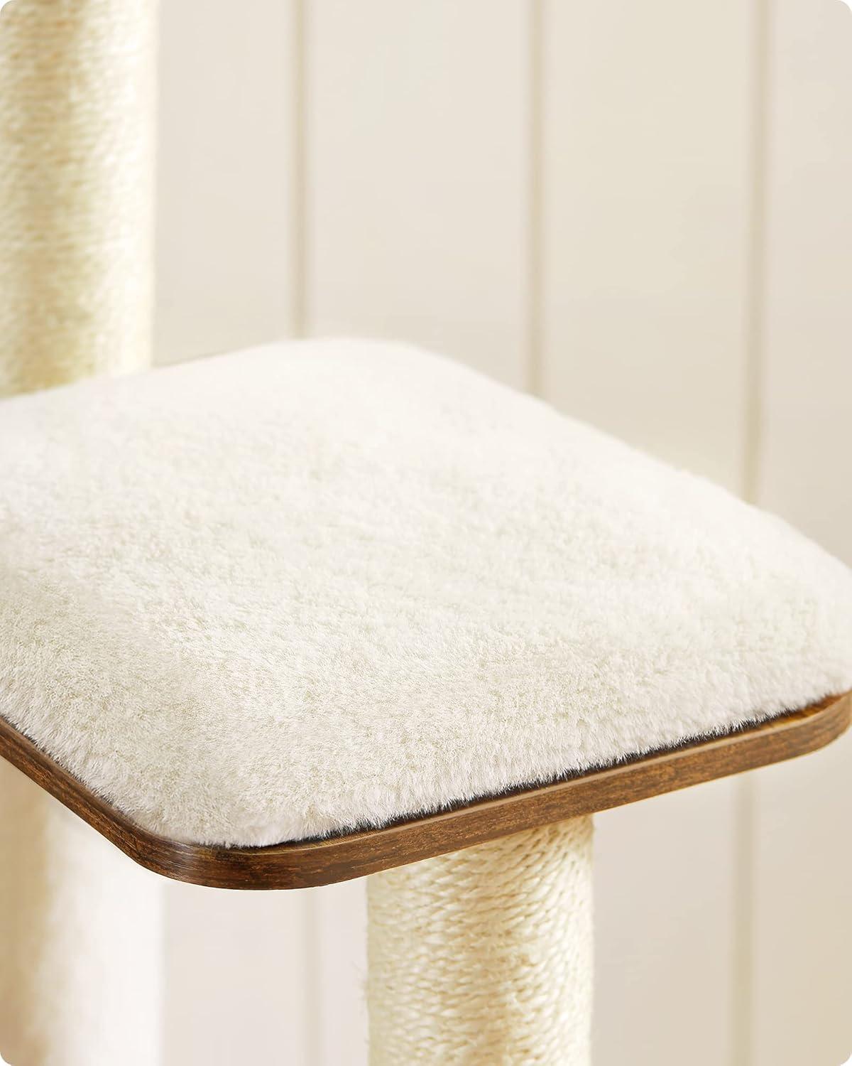 Rustic Brown and Cloud White Multi-Level Cat Tree with Sisal Posts