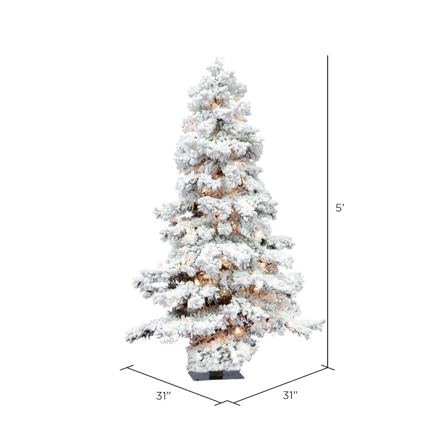 Vickerman 5' Flocked Spruce Artificial Christmas Tree, Clear Lights