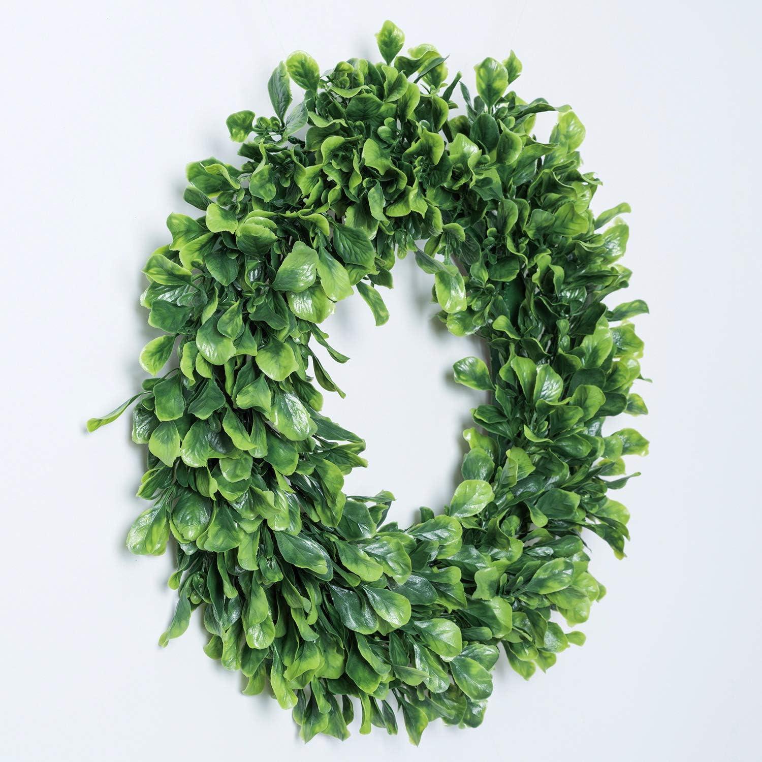 Boxwood Wreath 15" Artificial Green Wreath for Home Wedding Party Decor by Coreus