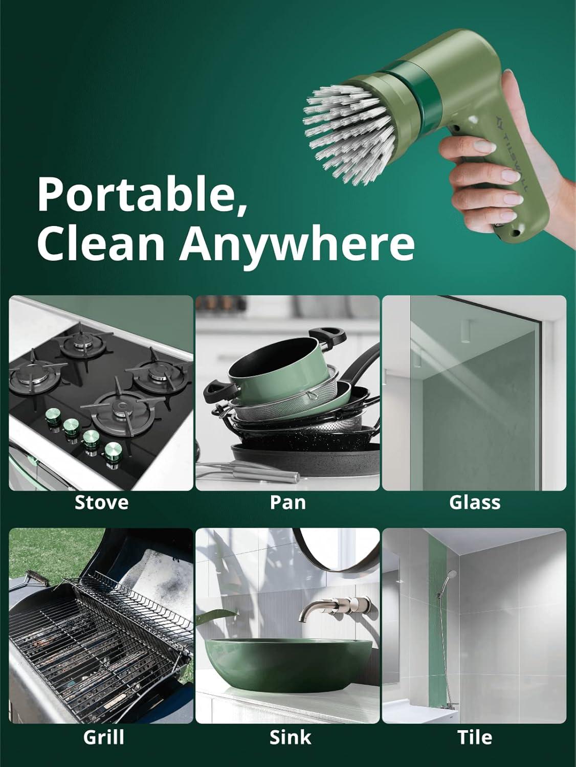 Tilswall Cordless Electric Spin Scrubber - IPX7 Waterproof Cleaning Brush with 180Min Runtime & 43" Extendable Handle, Ideal Gift for Home/Bathroom/Car (Includes 4 Brush Heads)