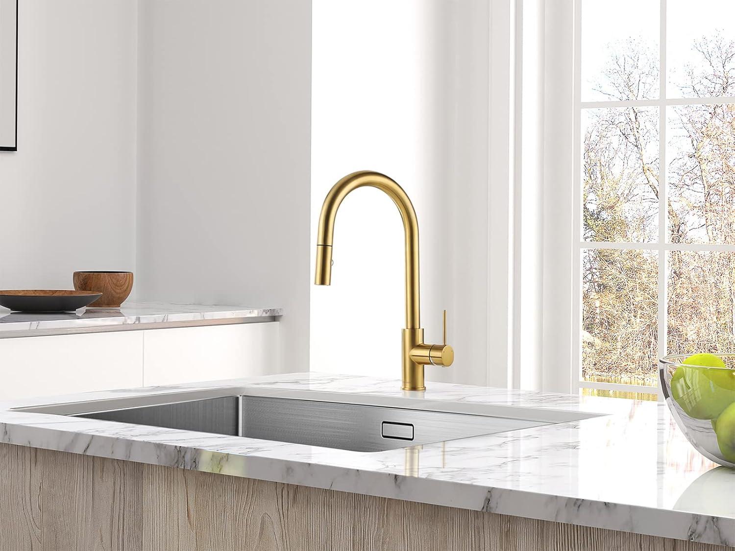 Brushed Gold Kitchen Faucet with Pull Down Sprayer and Single Handle