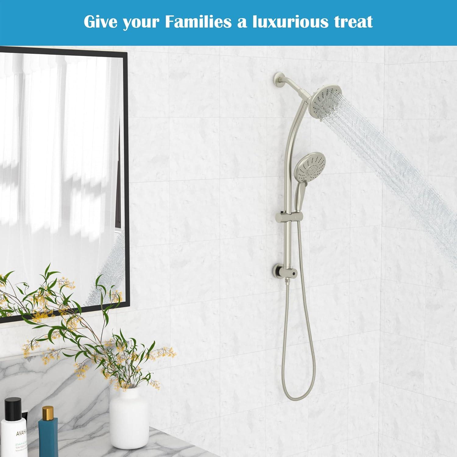 Brushed Nickel Dual Rain Shower Head with Handheld