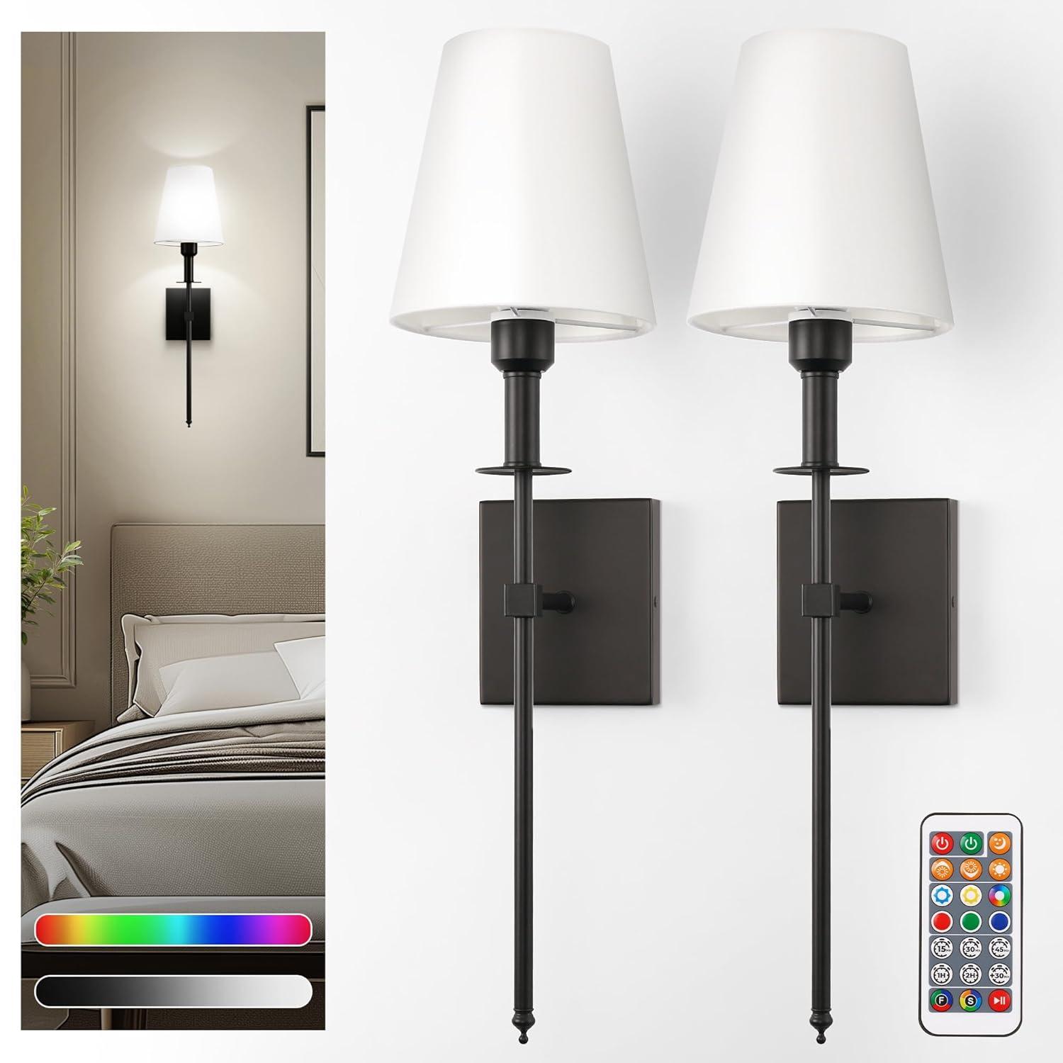 Battery Operated Black Wall Sconce Set Of 2,not Hardwired Fixture Wireless Wall Light ,dimmable Picture Sconces Cordless ,Easy To Install Battery Powered Lamp,for Bedroom, Lounge, Farmhouse Gallery