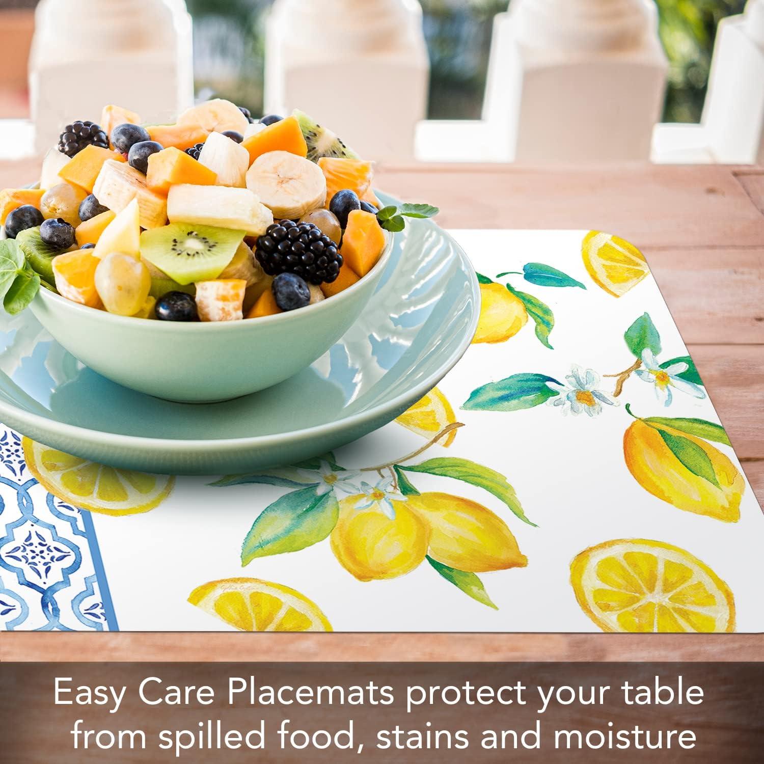 CounterArt "Lovely Lemons" 4 Pack Reversible Flexible Plastic Tabletop Placemats