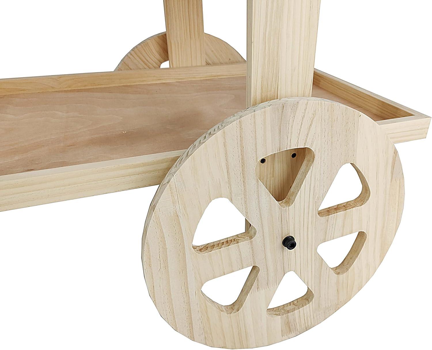 FixtureDisplays Flower Cart Vending Cart Farmers Market County Fair Wagon Wood Stall Stand Rolling Shelf Retail