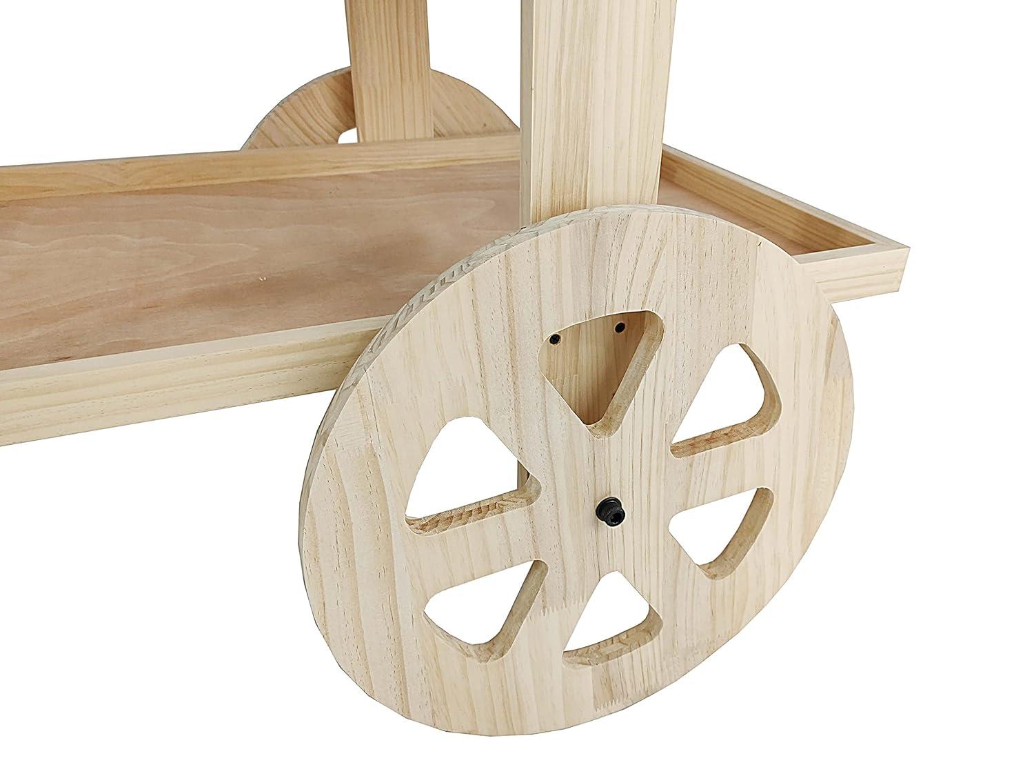 FixtureDisplays Flower Cart Vending Cart Farmers Market County Fair Wagon Wood Stall Stand Rolling Shelf Retail