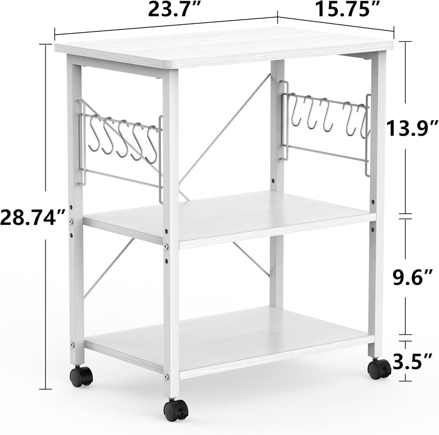 Mr IRONSTONE 3-Tier Kitchen Bakers Rack Utility Microwave Oven Stand Storage Cart Workstation Shelf(Light Beige Top+White Metal Frame)