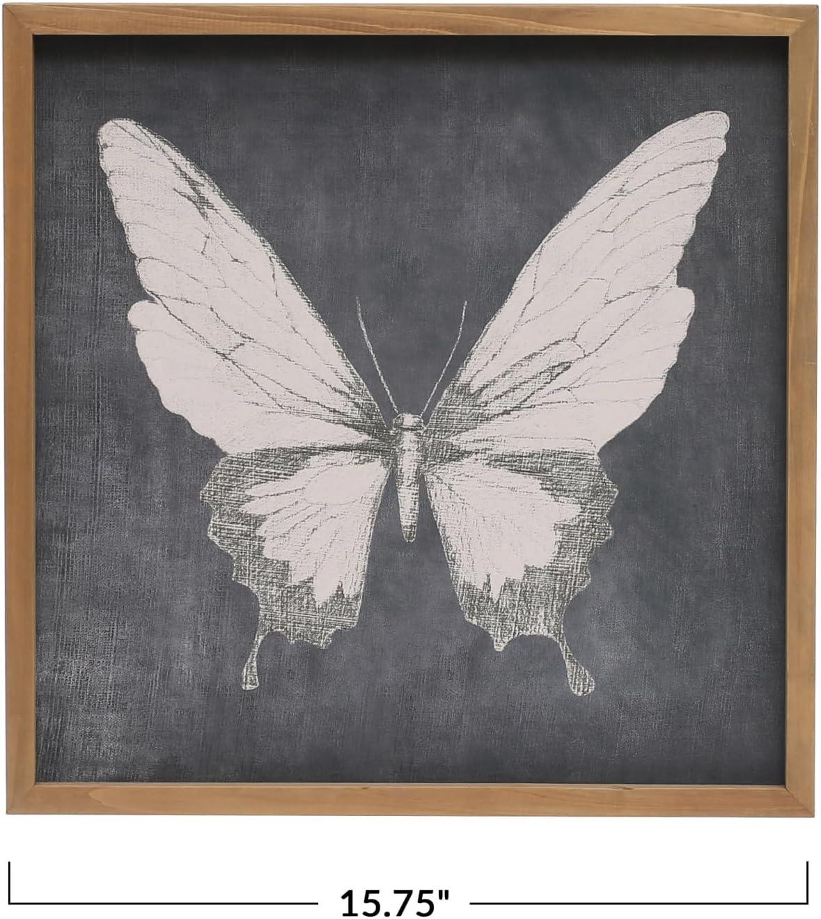 Square Gray Canvas Butterfly Print with Wood Frame