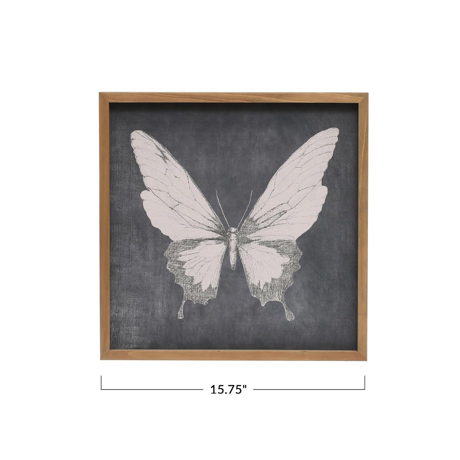 Creative Co-Op 15.75 Inches Square Wood Framed Wall Décor with Butterfly, Multicolor