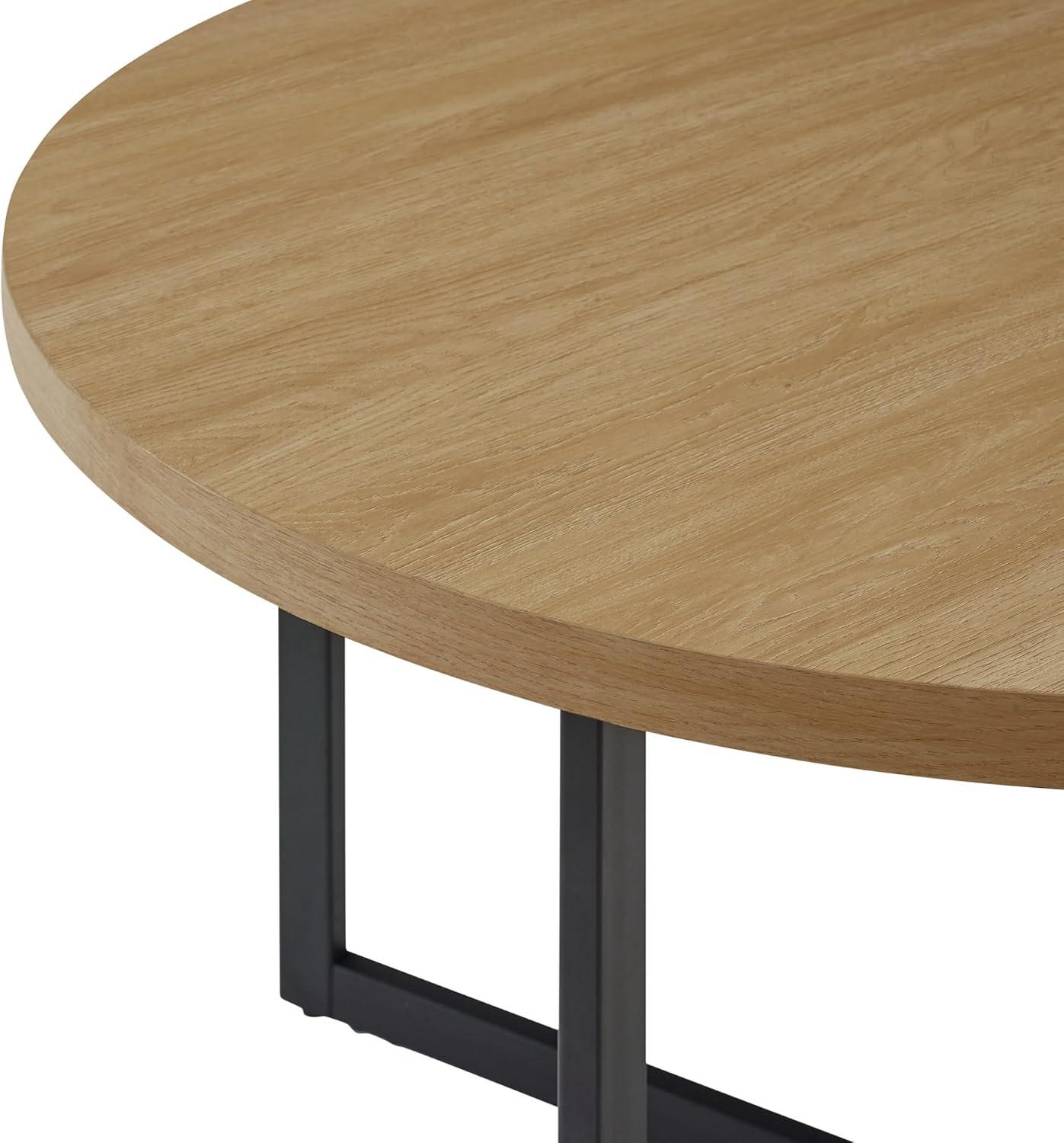 Walker Edison Urban Industrial Metal and Wood Round Dining Table, Coastal Oak
