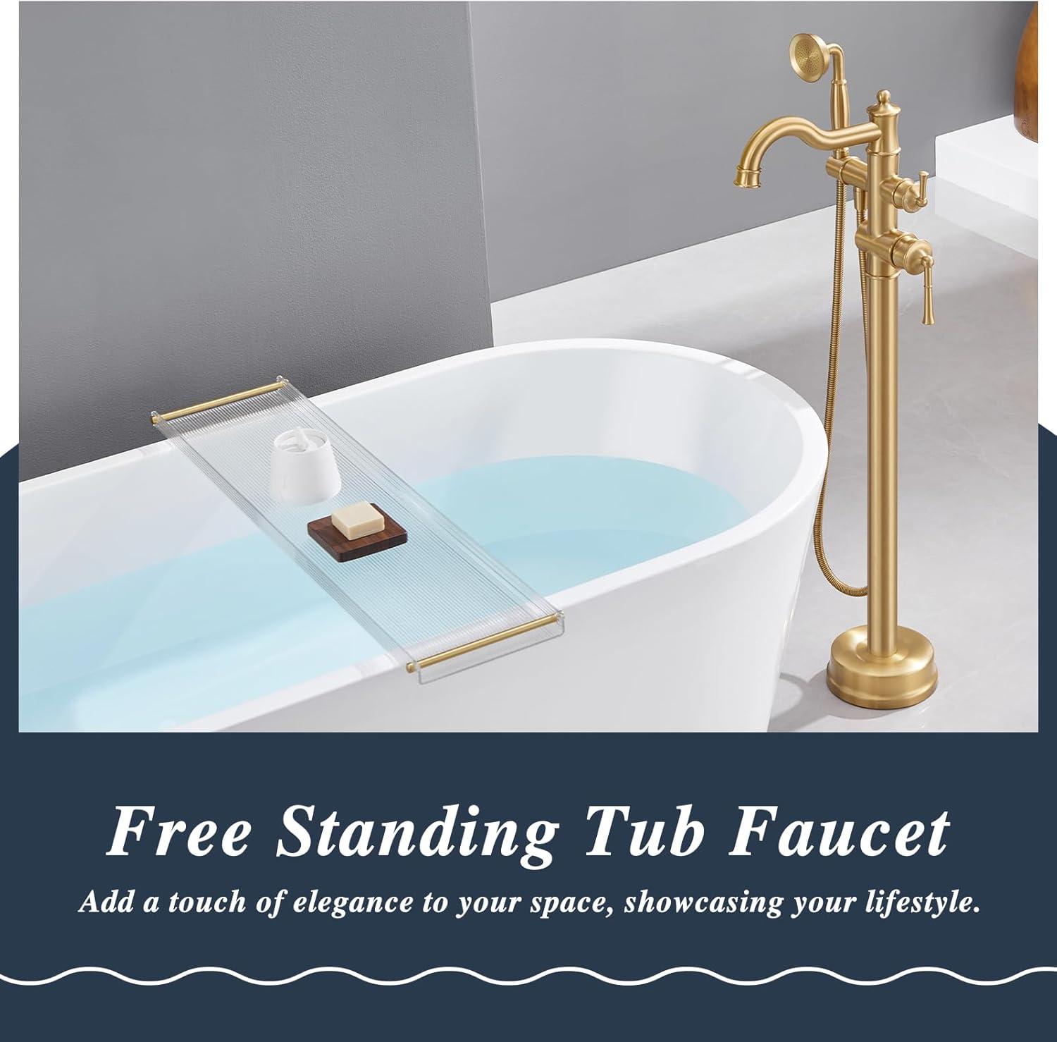 MOGFCT Waterfall Freestanding Bathtub Faucet Set Single Handle Floor Mount Tub Filler with Hand Shower ,Matte Black