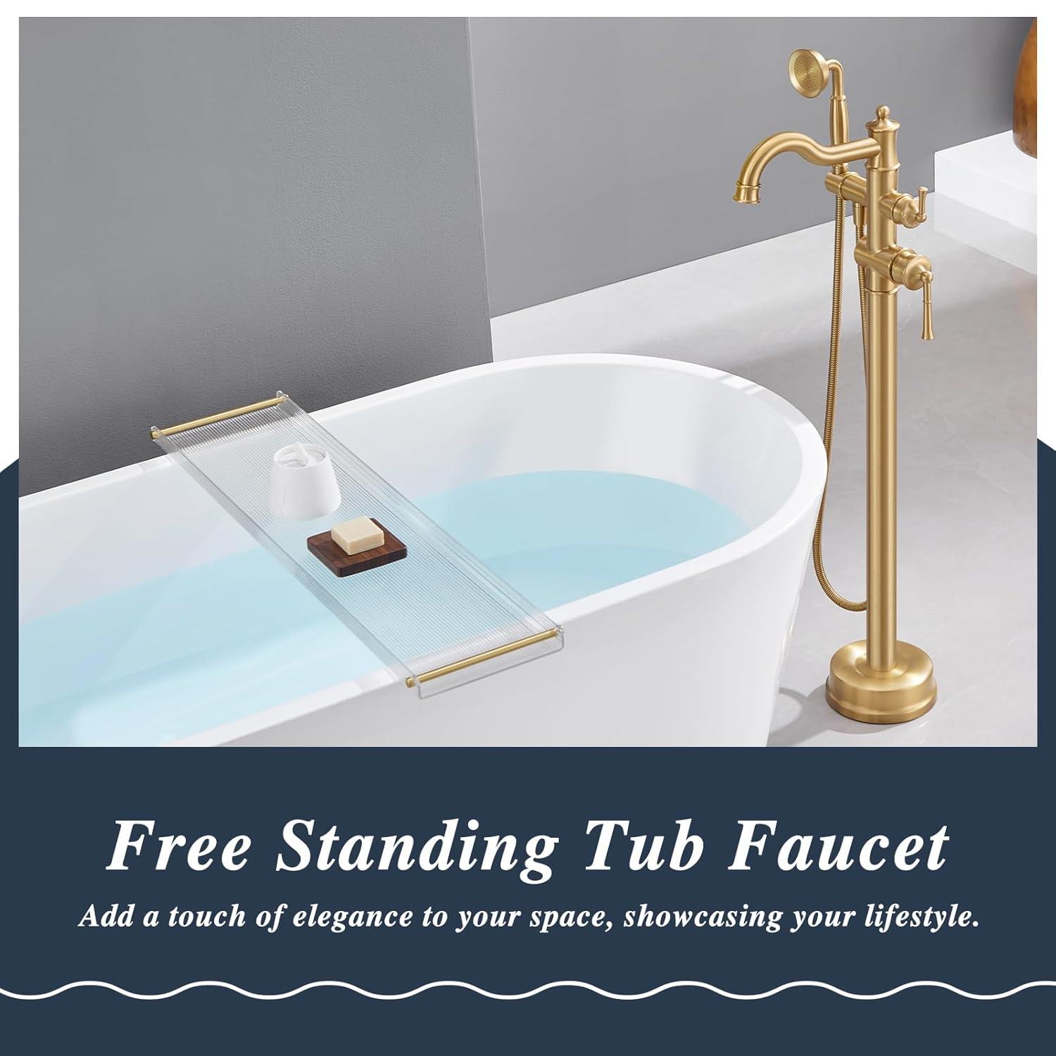 MOGFCT Waterfall Freestanding Bathtub Faucet Set Single Handle Floor Mount Tub Filler with Hand Shower ,Matte Black