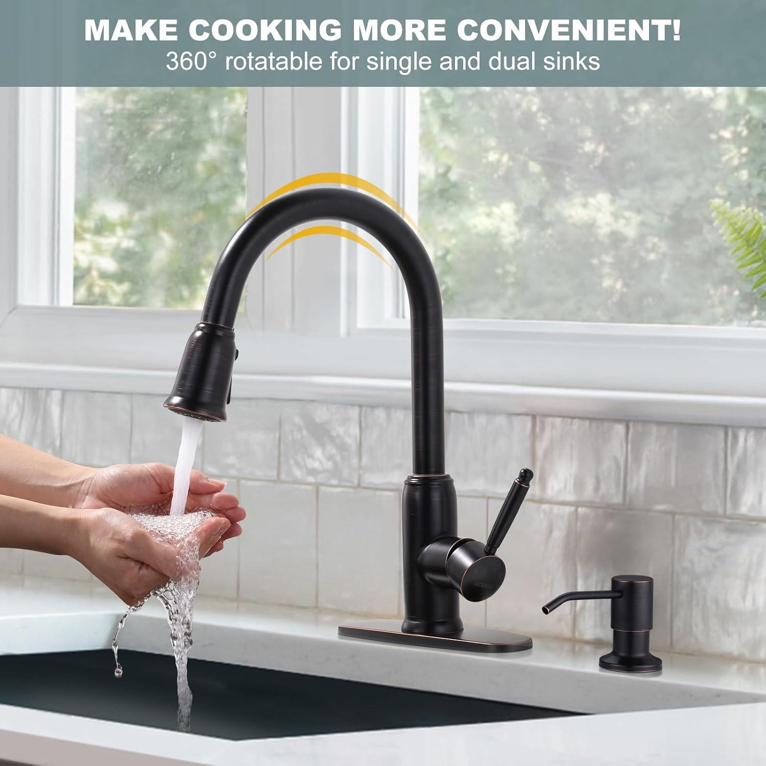 WOWOW Pull Out Kitchen Faucet with Soap Dispenser