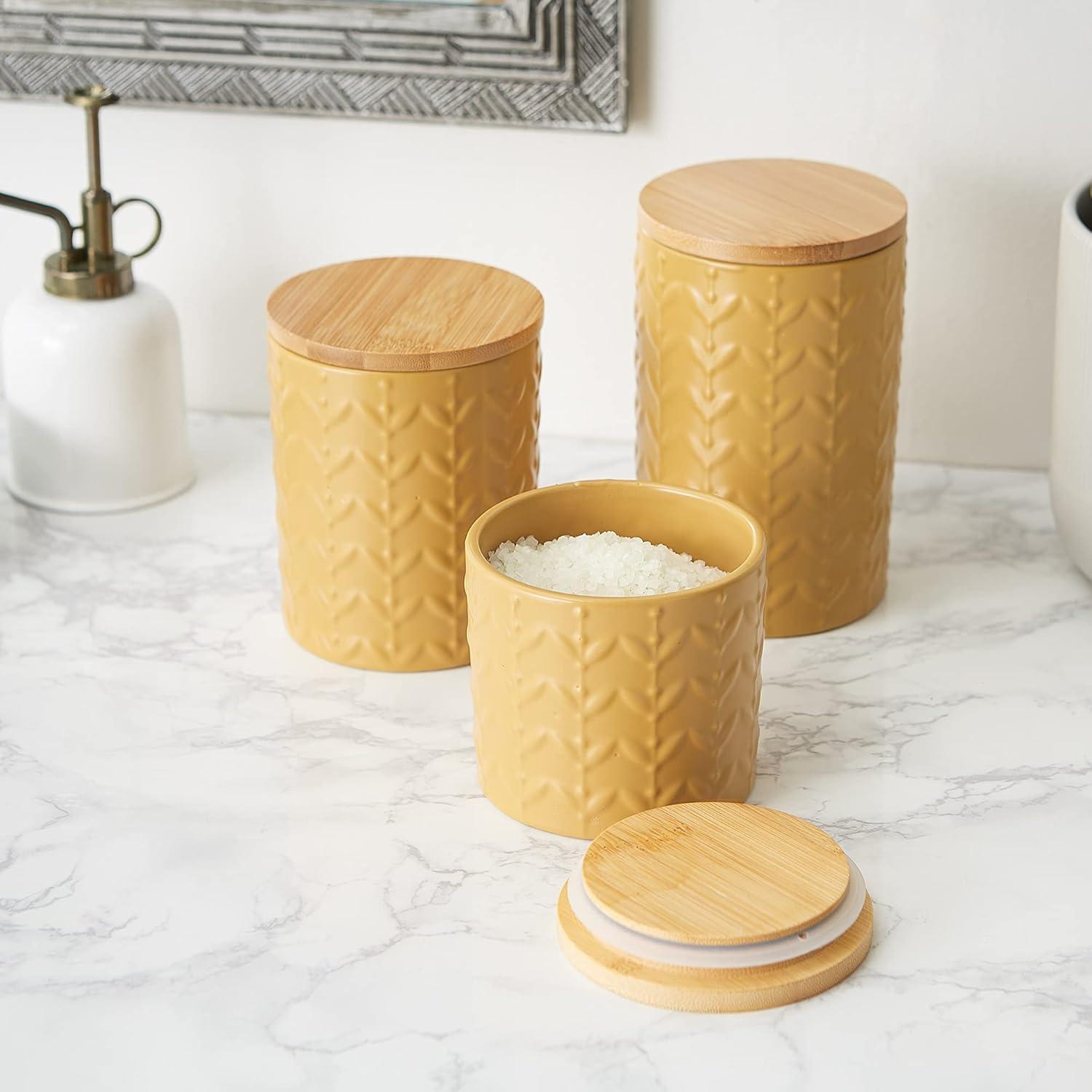 Design Imports Honey Gold Matte Retro Vine Texture Ceramic Canister Set/3