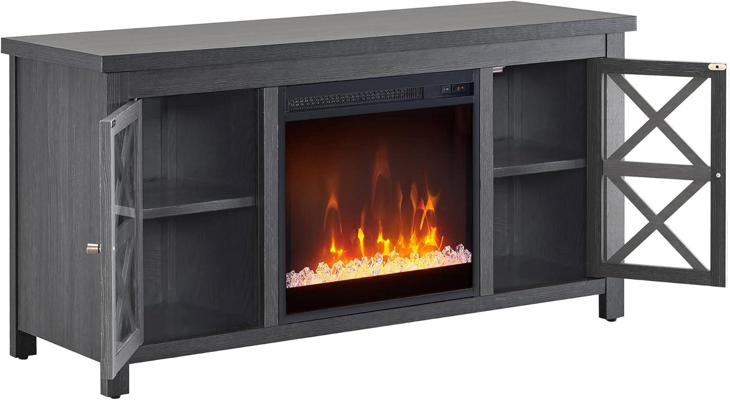 Evelyn&Zoe Colton Rectangular TV Stand with Crystal Fireplace for TV's up to 55", Charcoal Gray