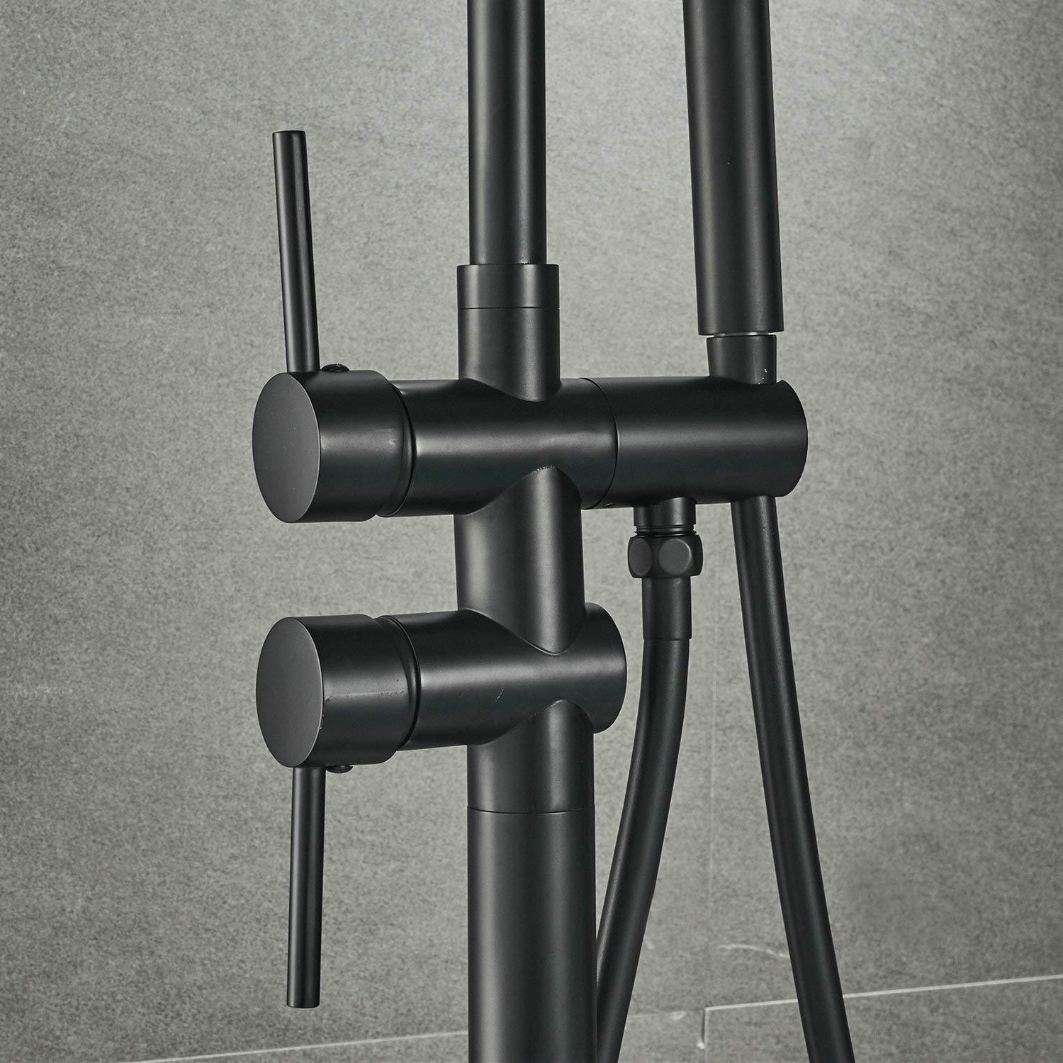 Freestanding Tub Faucet Tub Filler - Floor Mount Bathtub Faucet with Handheld Shower - Matte Black Shower Faucet Free Standing Bathroom Faucets SHUNLI