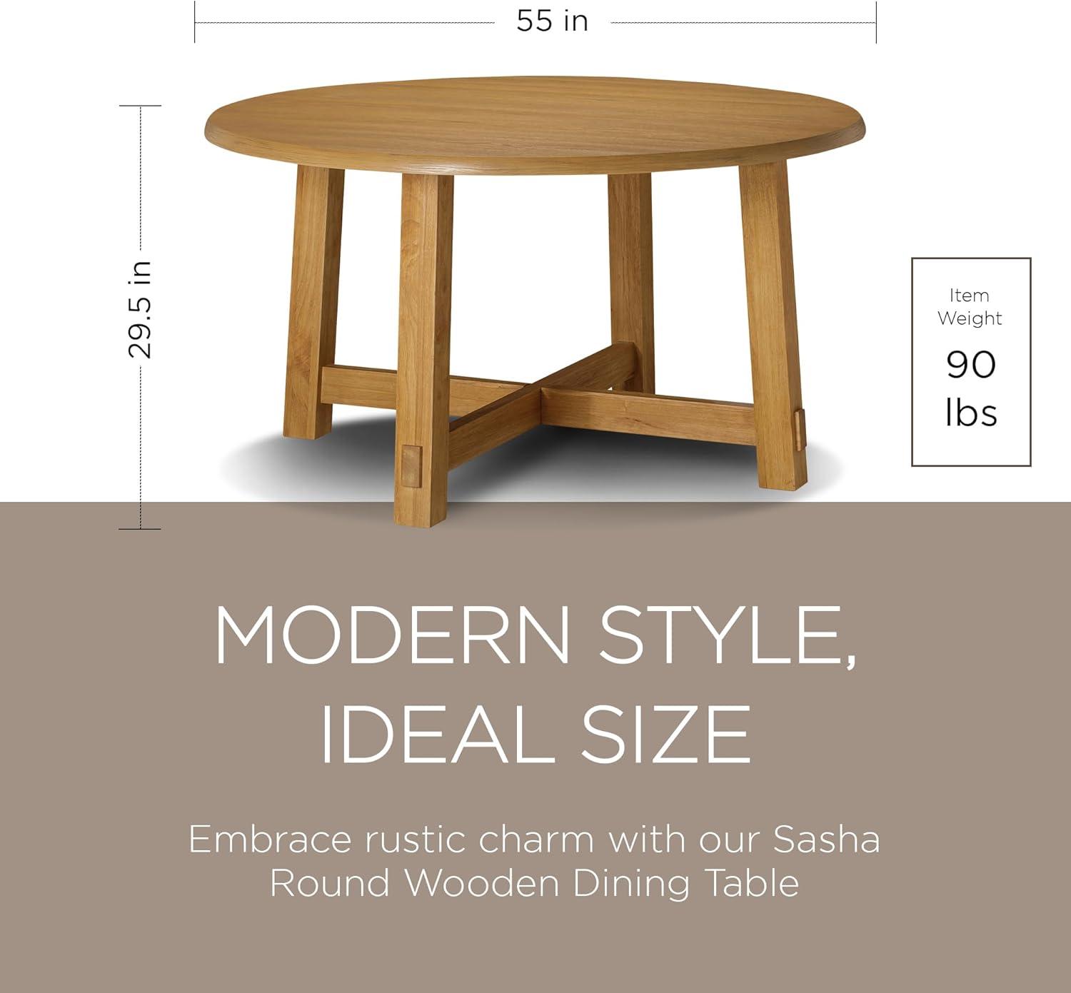 Maven Lane Sasha Round Wooden Dining Table in Weathered Natural Finish