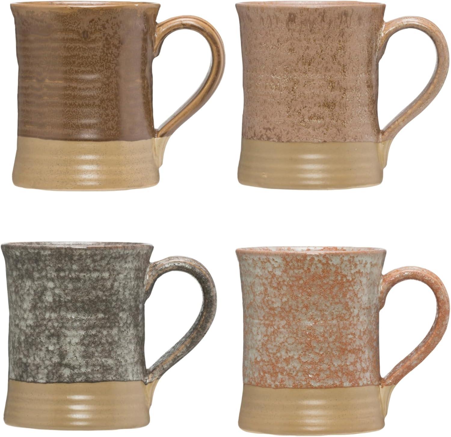 Set of 4 Beige and Multicolor Ceramic Stoneware Mugs