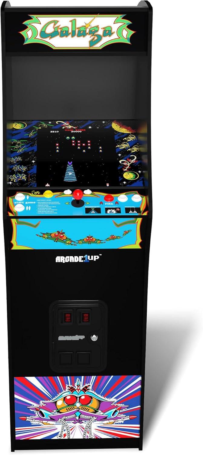 Arcade1Up Galaga Deluxe Arcade Machine with 14 Games Bundled with Adjustable Stool, Wi-Fi Leaderboards, 17" Monitor, Light Up Marquee, Black