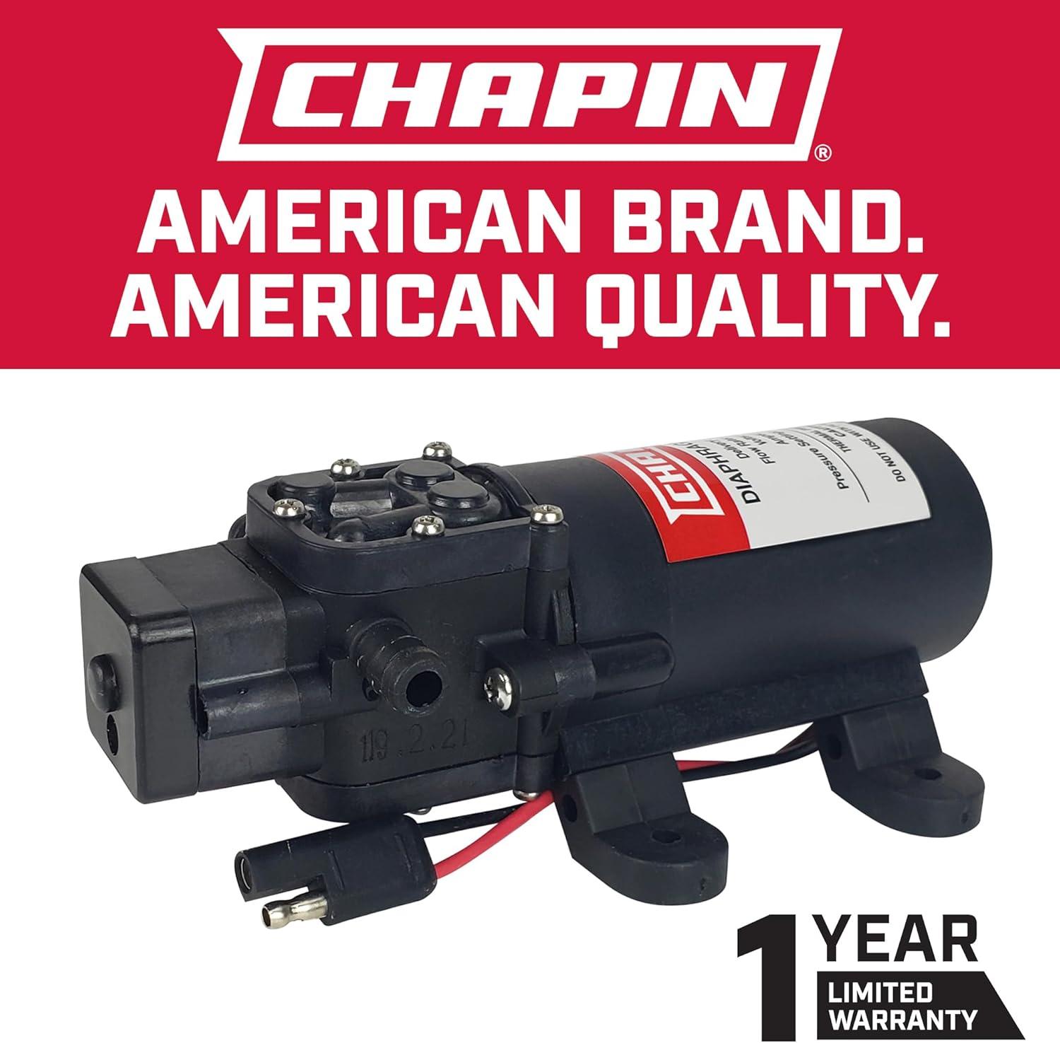 Chapin 6-9219 12V/1.0 GPM 60 PSI Self-Priming Diaphragm Water Pump for ATVs, Marine, Boating, Water Supply, Camping, RV Recreation & Boom Spray Systems, Black