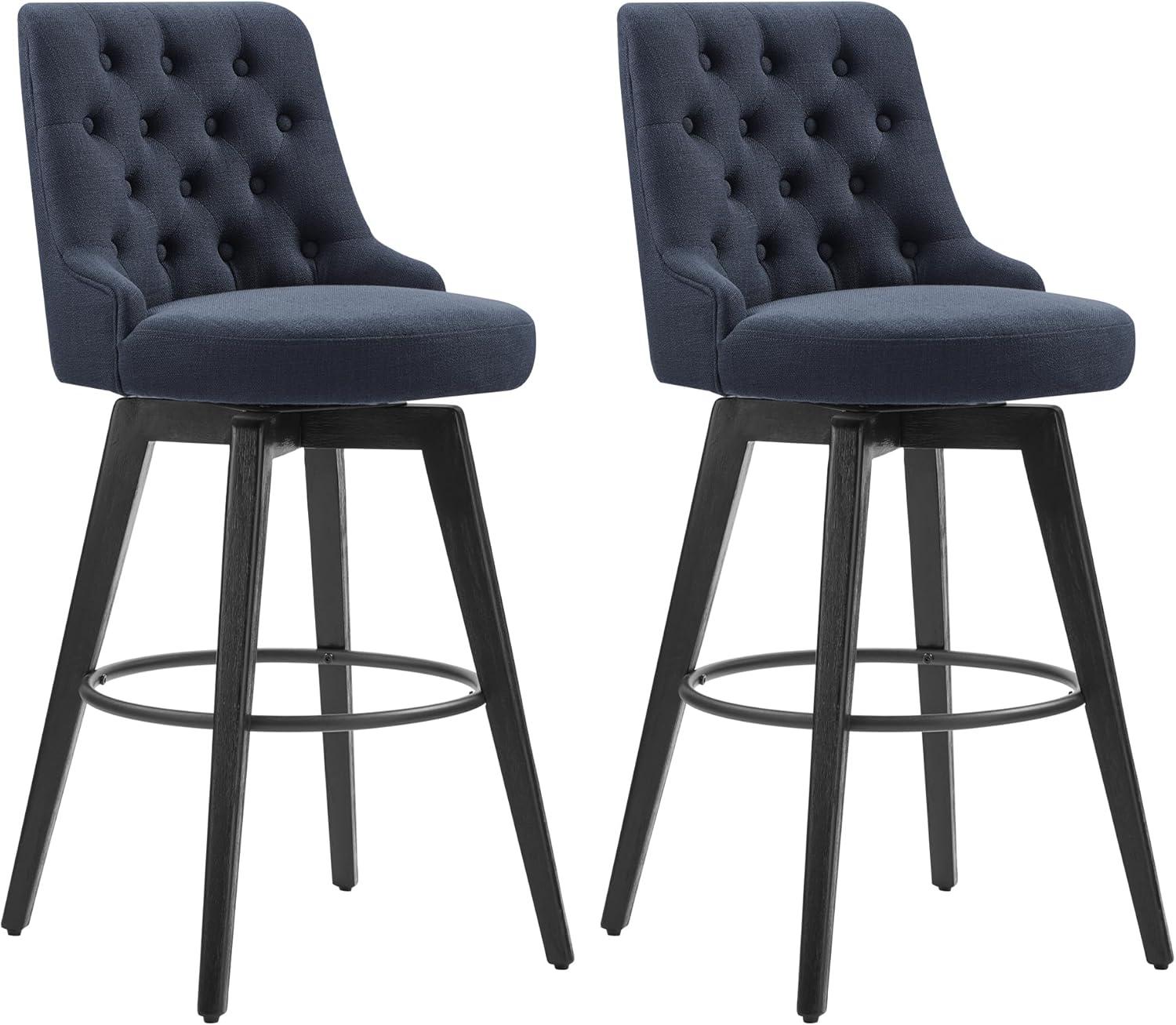 CHITA 30 inch Swivel Upholstered Counter Height Bar Stools with Tufted Back Set of 2, Fabric in Insignia Blue