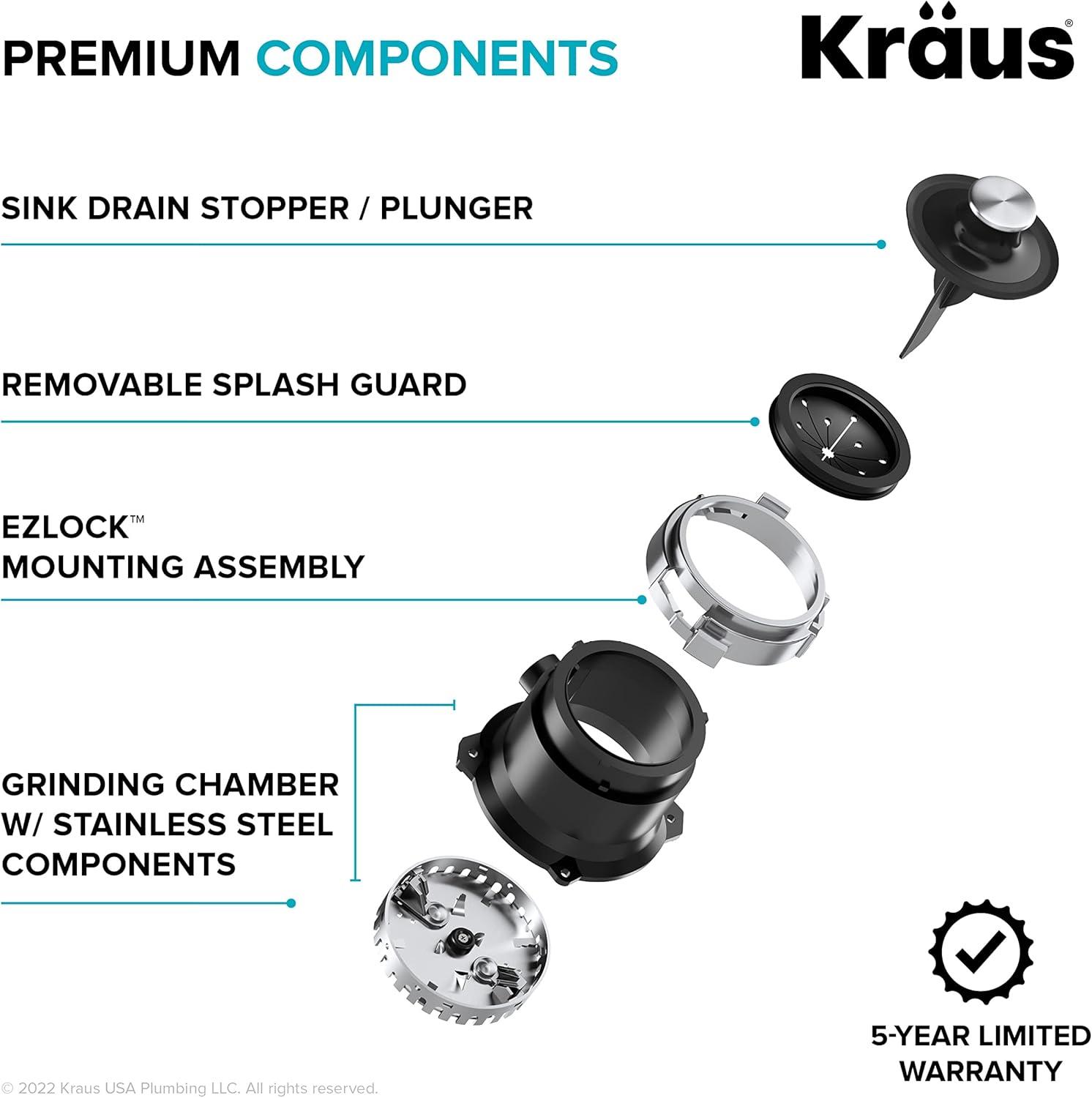 Kraus WasteGuard High-Speed 1/2 HP Continuous Feed Garbage Disposal