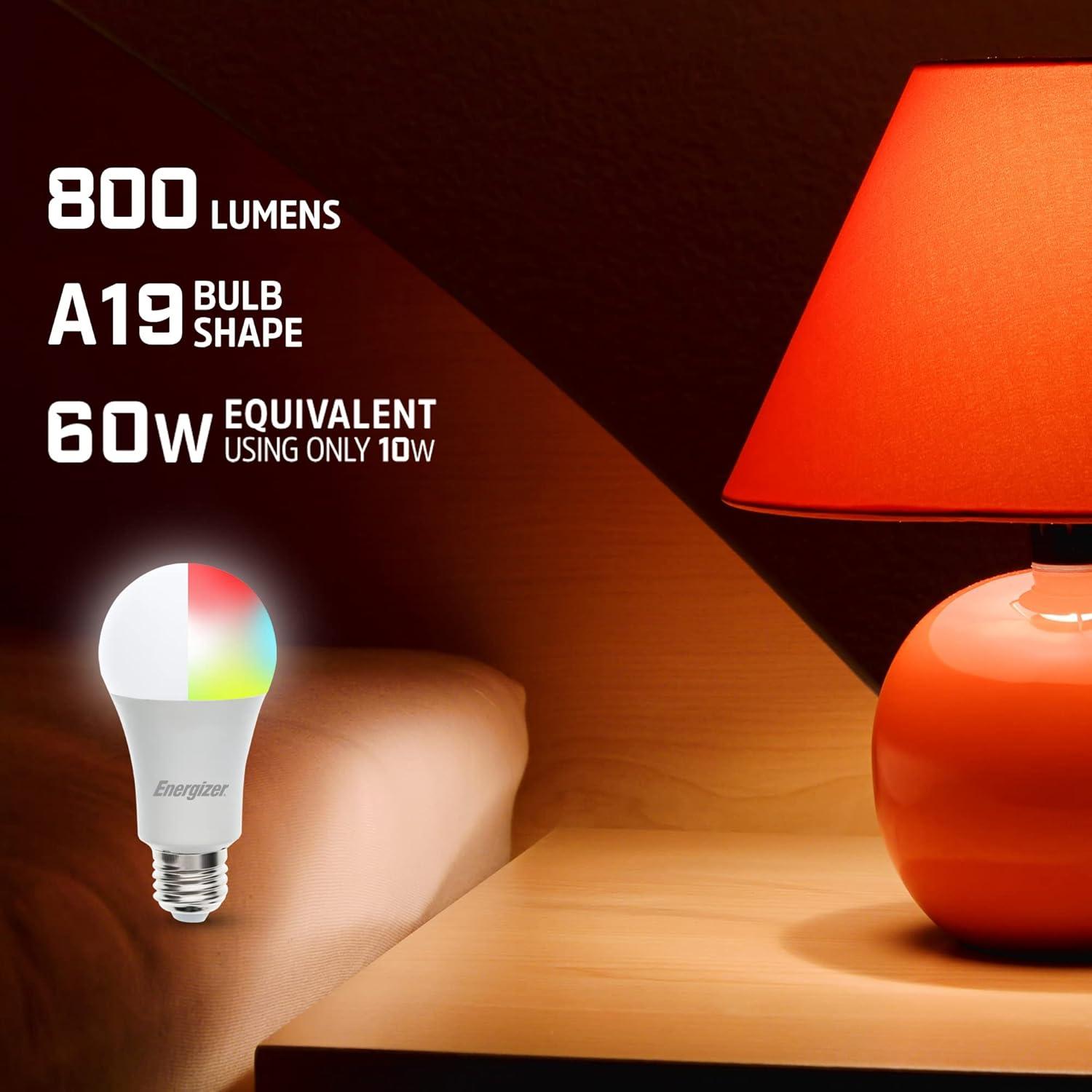 Energizer Connect Smart A19 LED White & Multi-Color RGB Light Bulbs with Voice Control and Remote Access Through Your Smartphone | Compatible with Alexa and Google Assistant