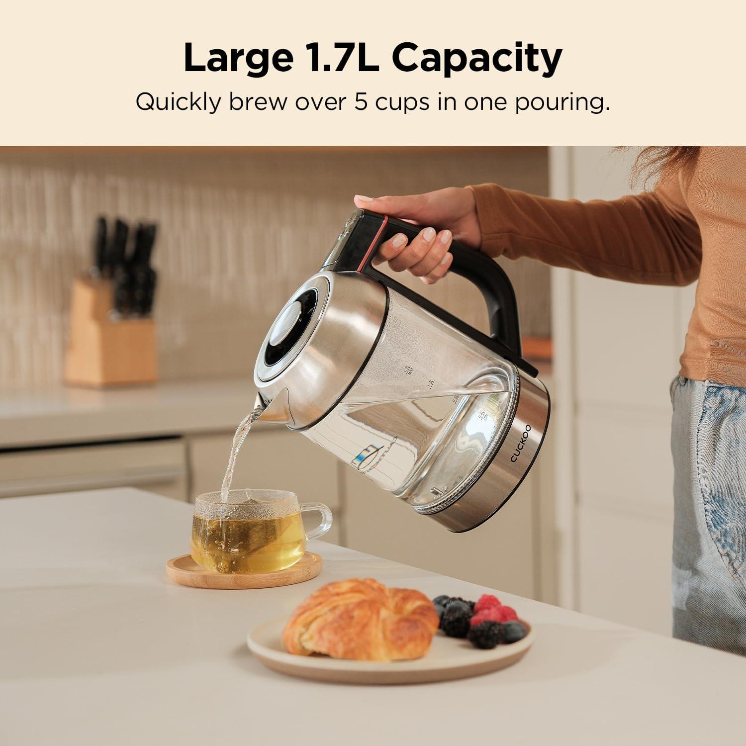 CUCKOO 1.7L Silver Glass Electric Kettle with Tea Infuser