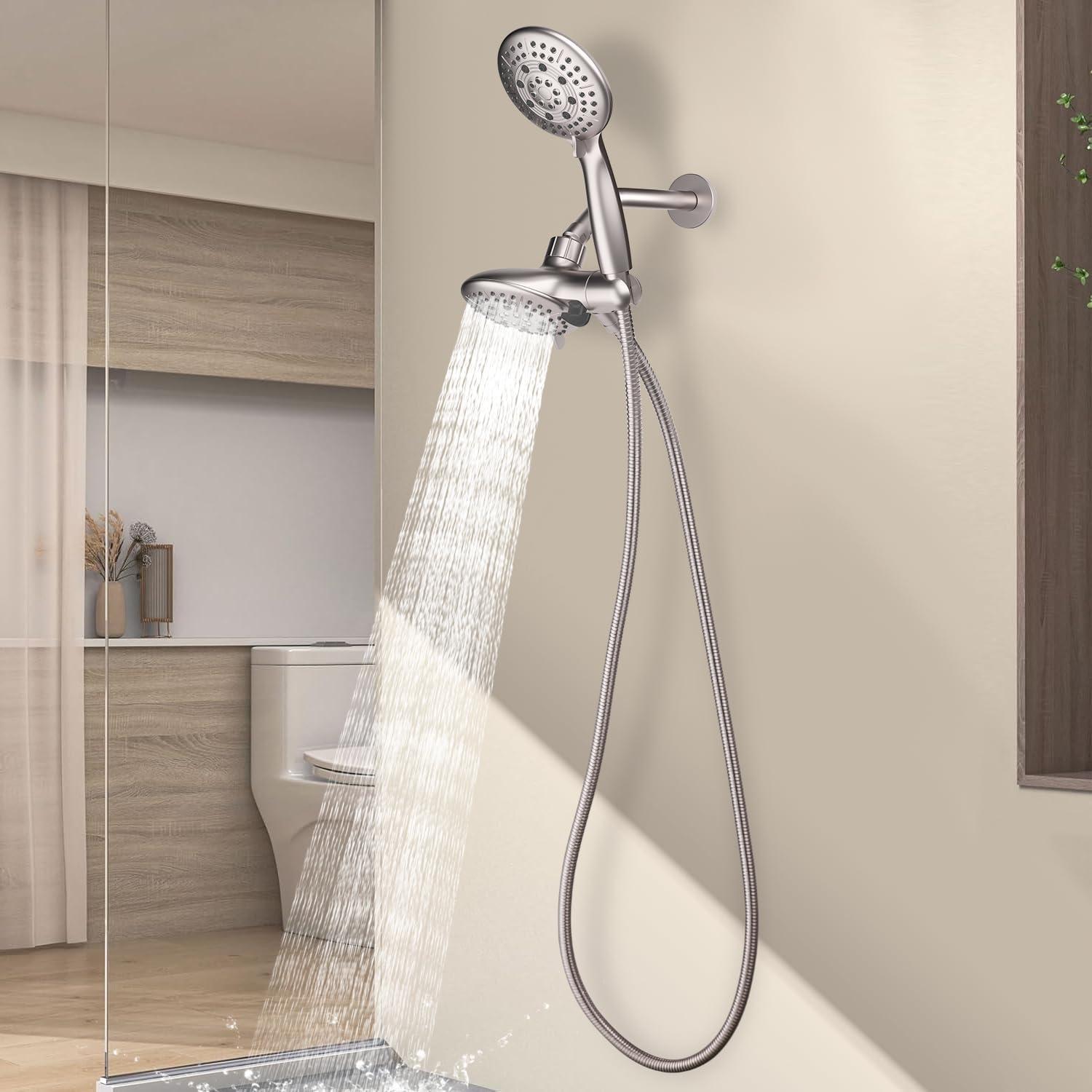 Brushed Nickel Dual 2-in-1 Handheld and Rain Shower Head