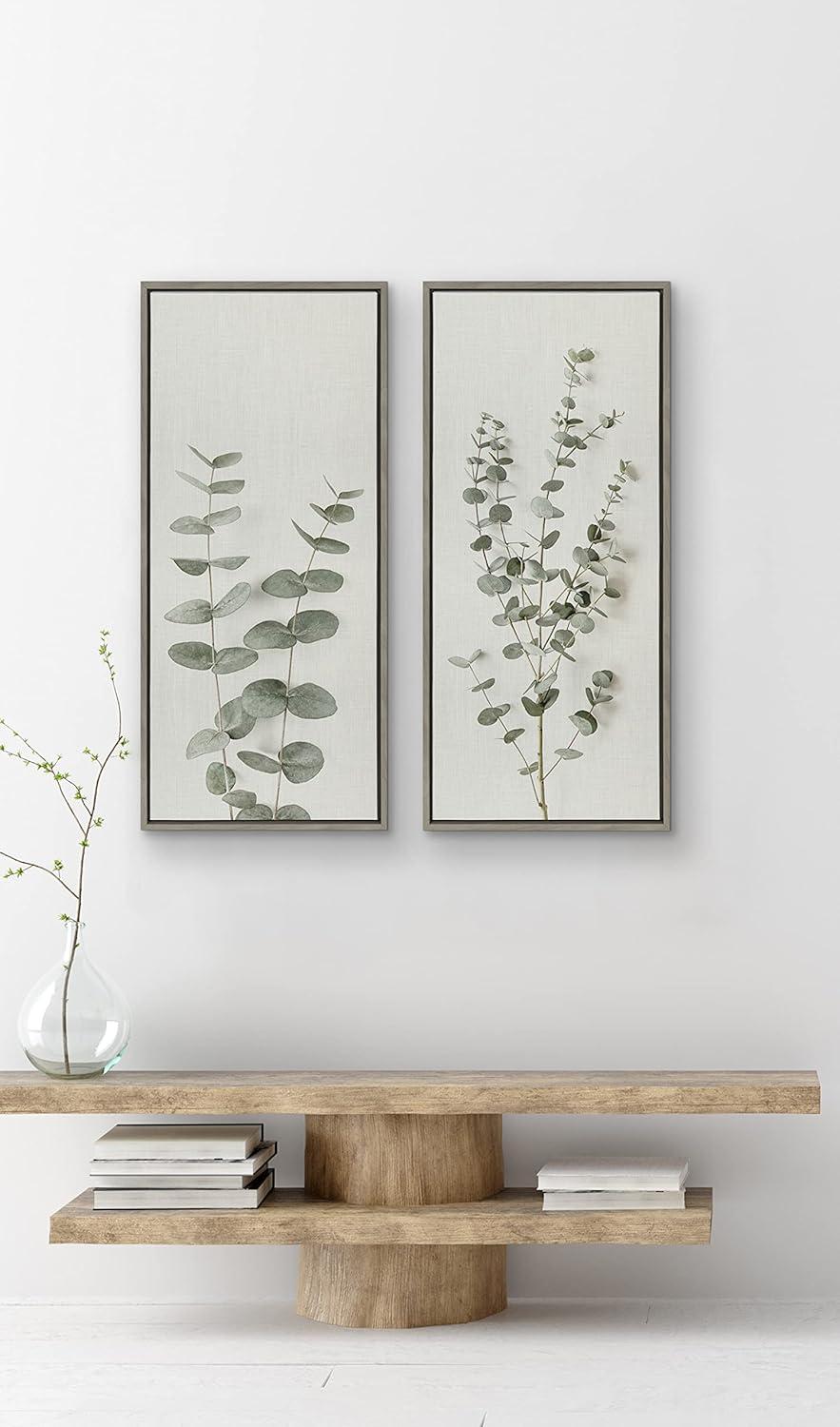 18" x 40" Sylvie Eucalyptus Botanical II by The Creative Bunch Studio Framed Wall Canvas Gray - Kate & Laurel All Things Decor