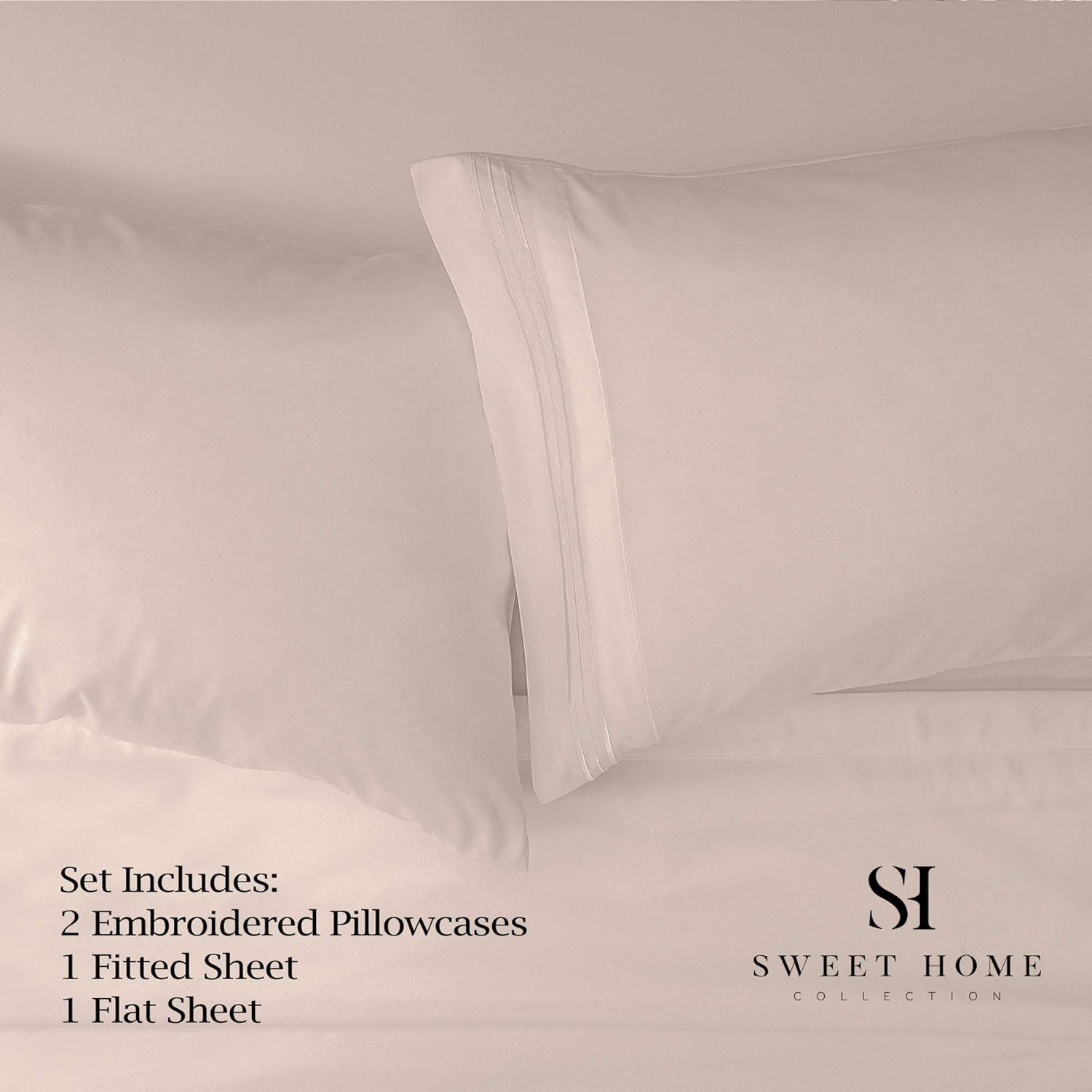King Ivory Embroidered Deep Pocket Cotton Microfiber Sheet Set