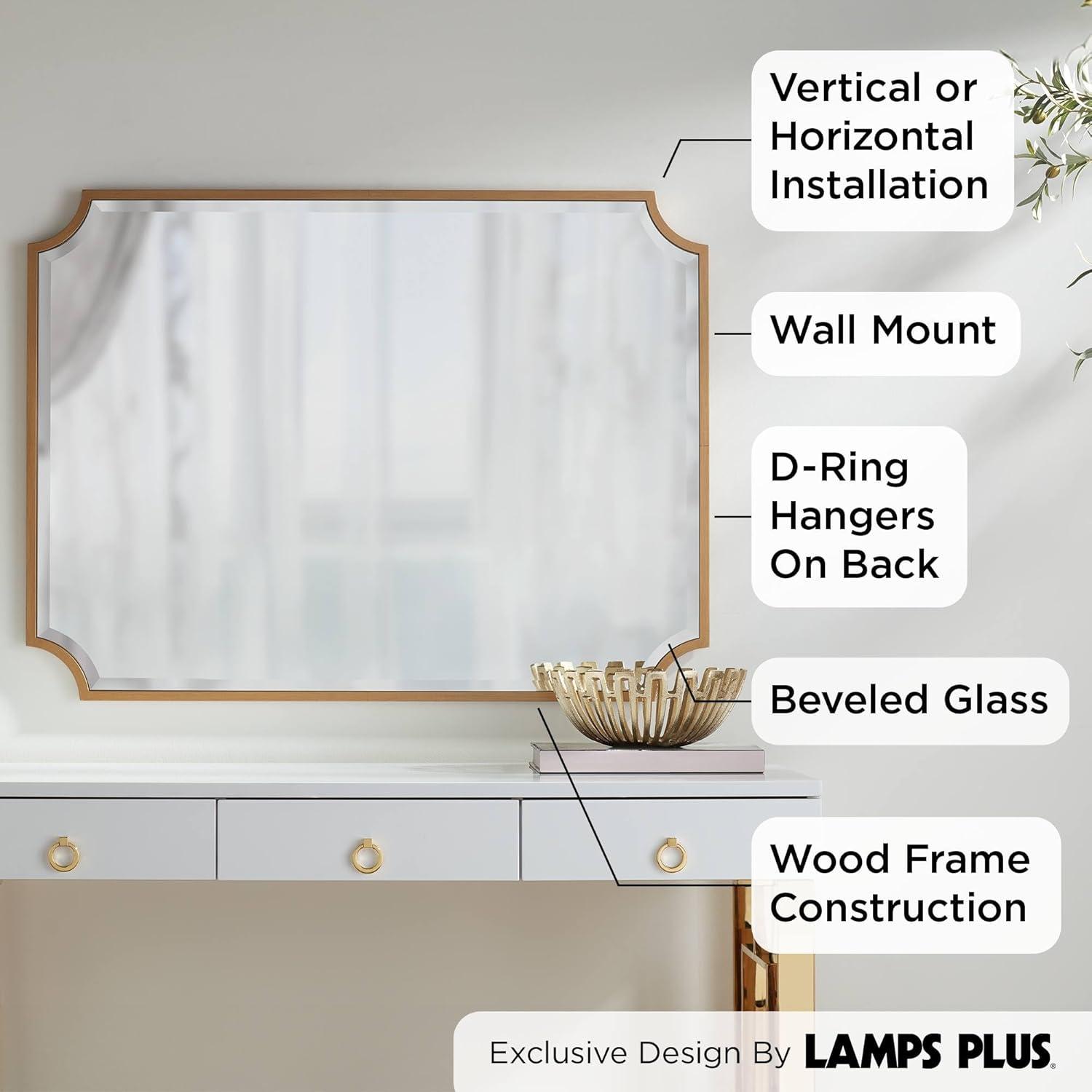 Noble Park Jacinda Rectangular Vanity Decorative Wall Mirror Modern Beveled Rounded Cut Edge Gold Frame 30" Wide for Bathroom Bedroom Living Room Home