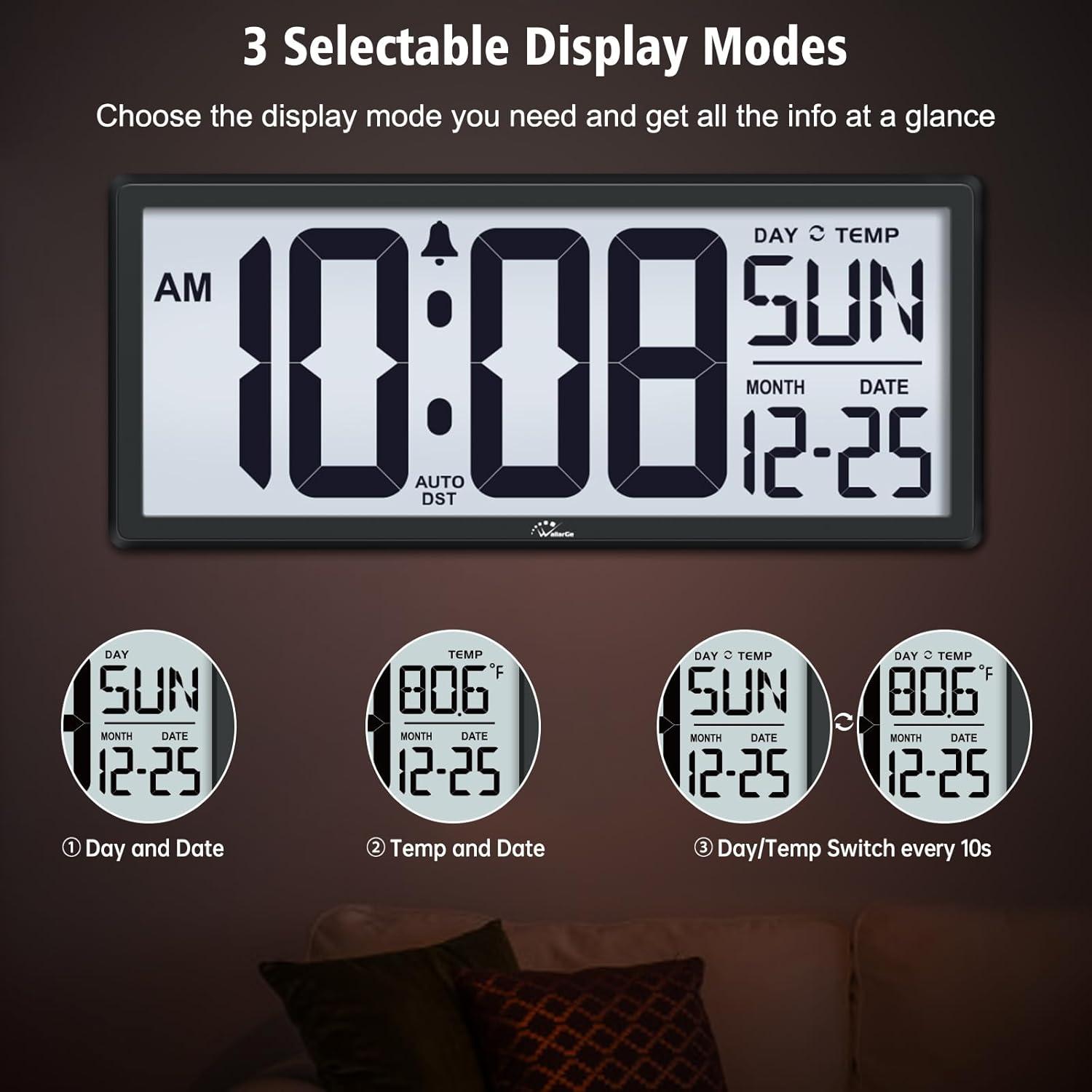 14.5'' Black Large Digital Wall Clock with Jumbo LCD Display