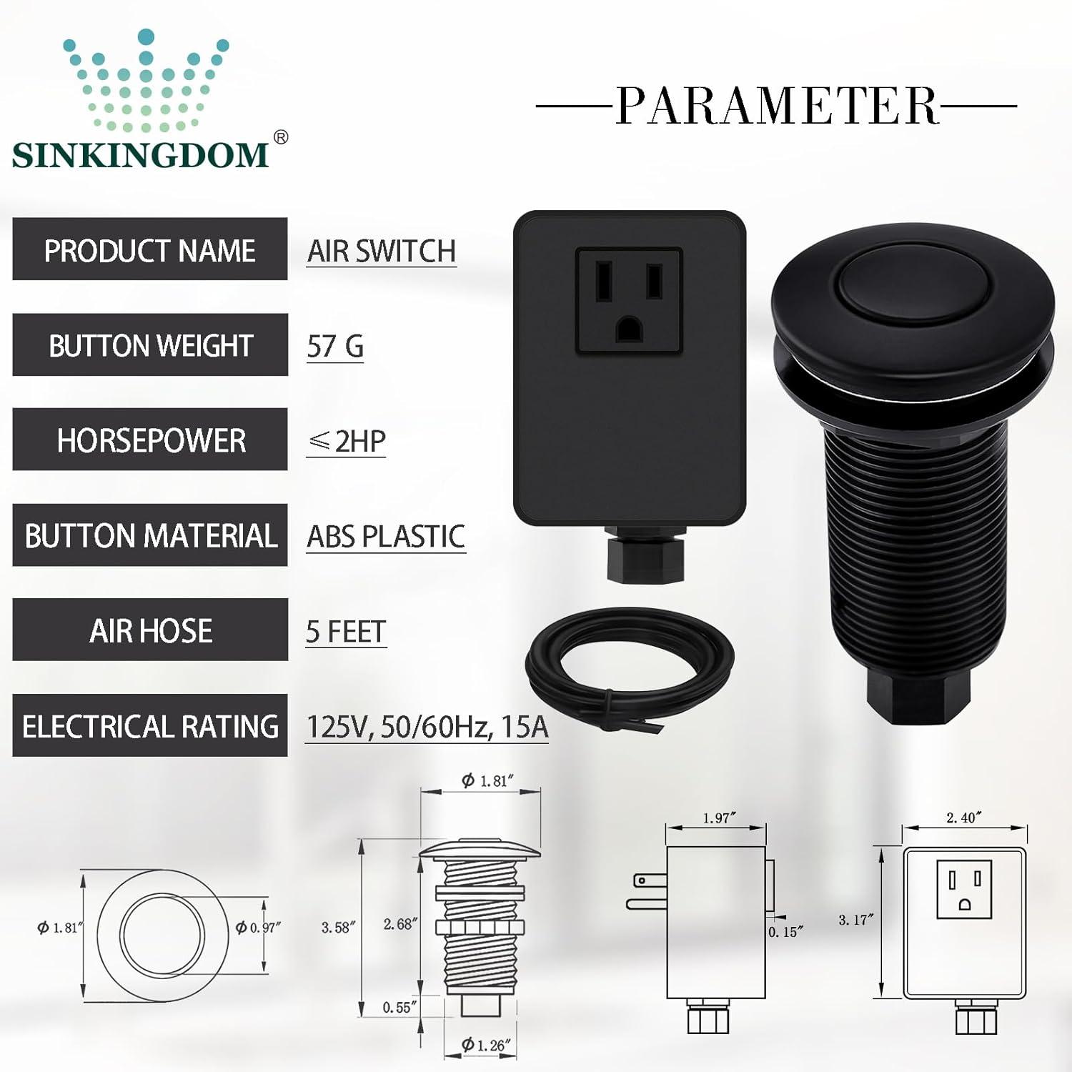 Kraus KRAUS Garbage Disposal Air Switch Kit with Push Button, AC Adapter, Power Cord, and Air Tube Included