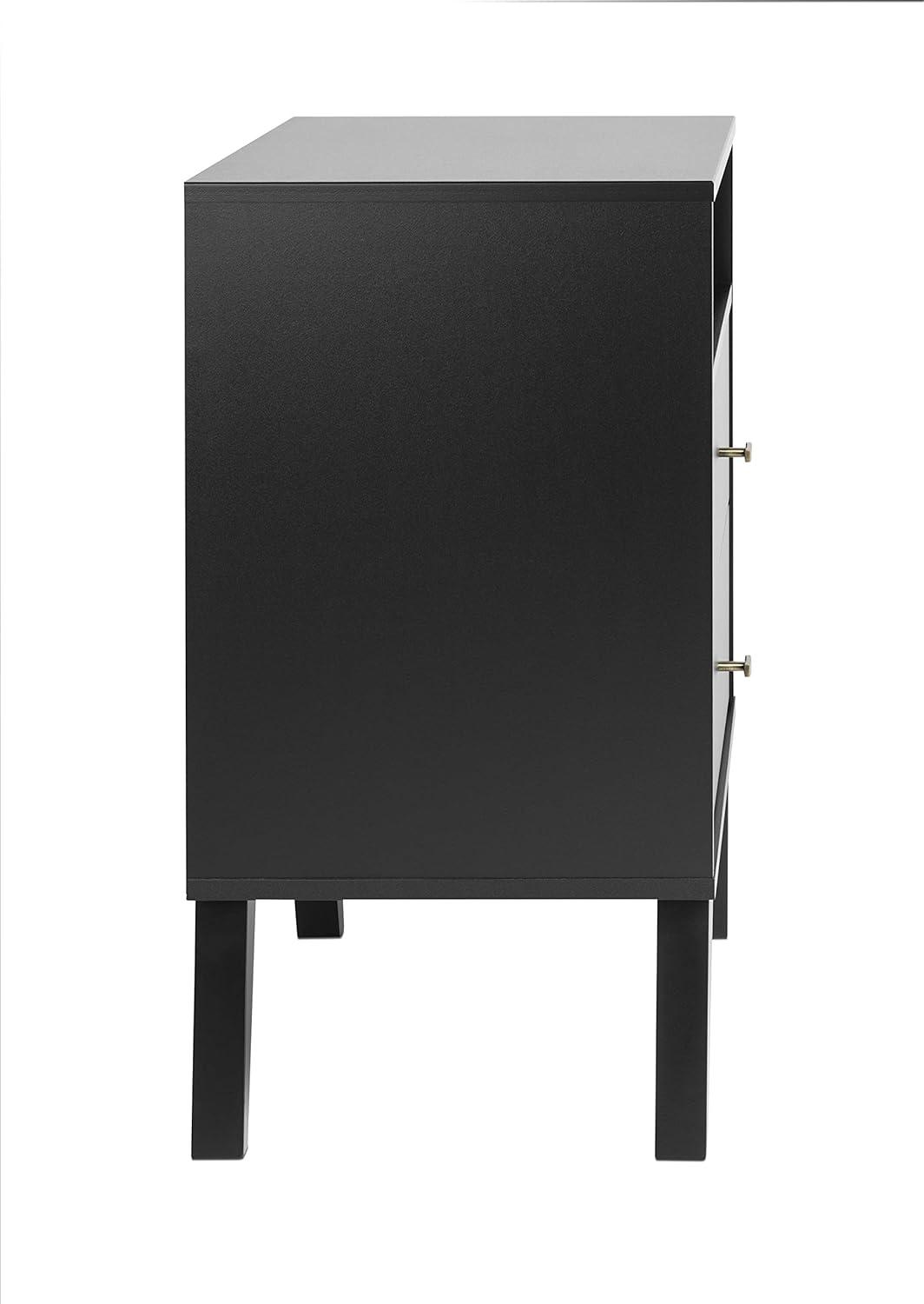 Milo Mid Century Modern 2 Drawer Tall Nightstand: Brass Knobs, Wood Legs - Prepac