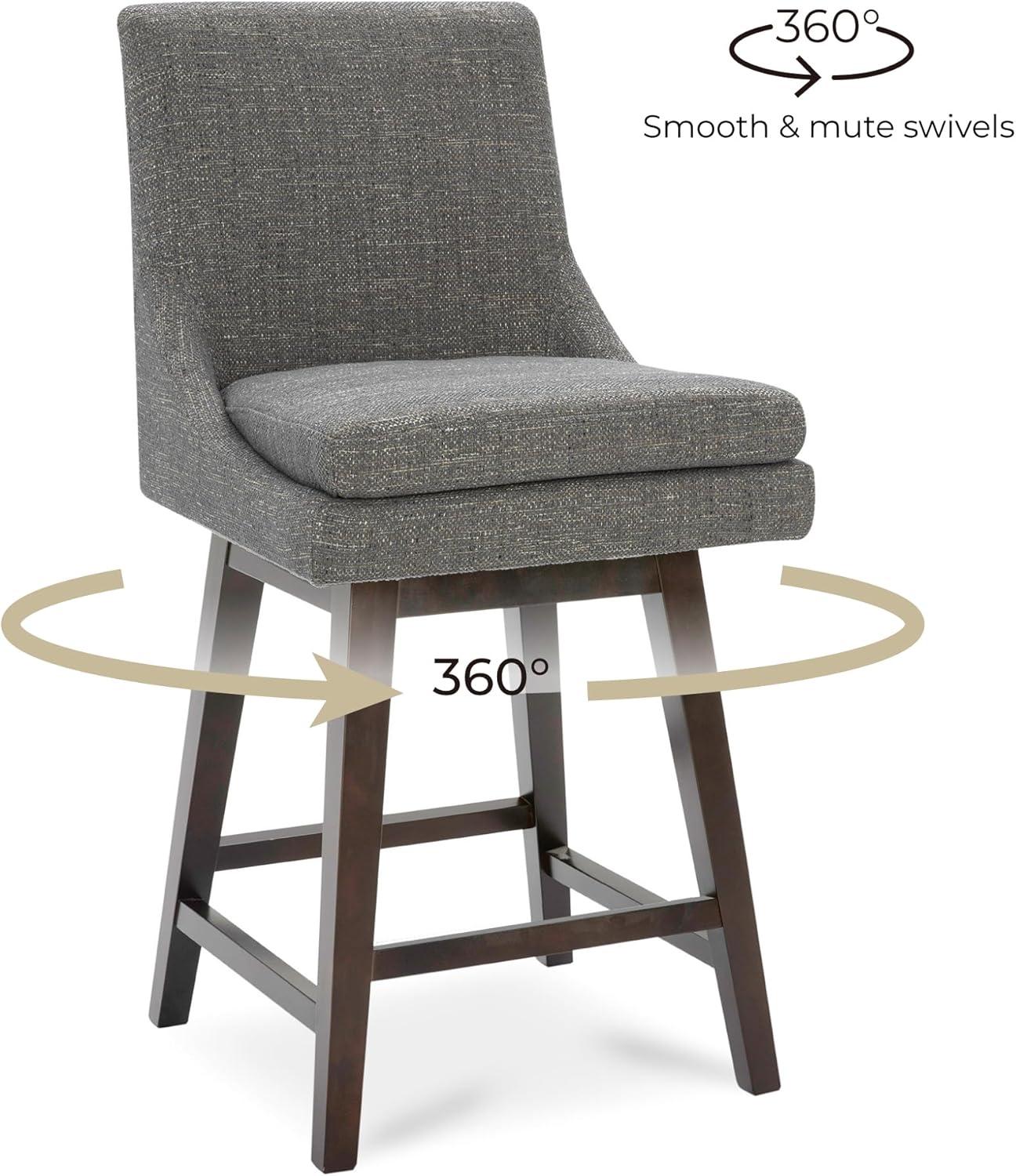 Fiona 26.8 in. Saddle Brown High Back Solid Wood Frame Swivel Counter Height Bar Stool with Faux Leather Seat(Set of 2)