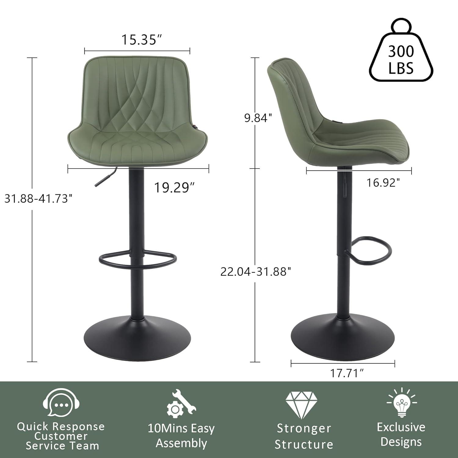 Zager Swivel Adjustable Height Bar Stools, Leather Upholstered Counter Stools, Modern Pub Stool