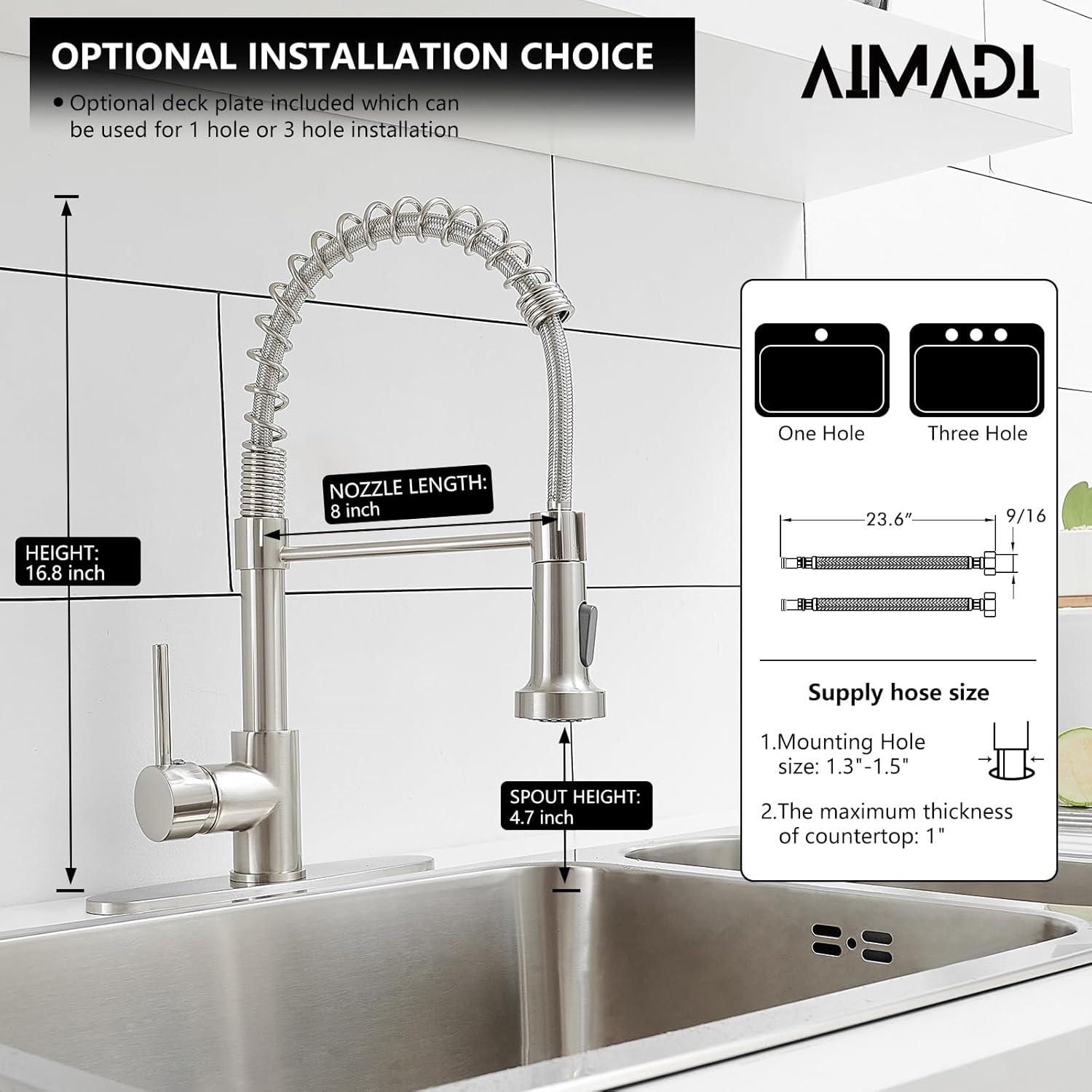 Fairub MAMCPM Brushed Nickel Kitchen Faucet With Pull Down Sprayer, Stainless Steel Kitchen Sink Faucets
