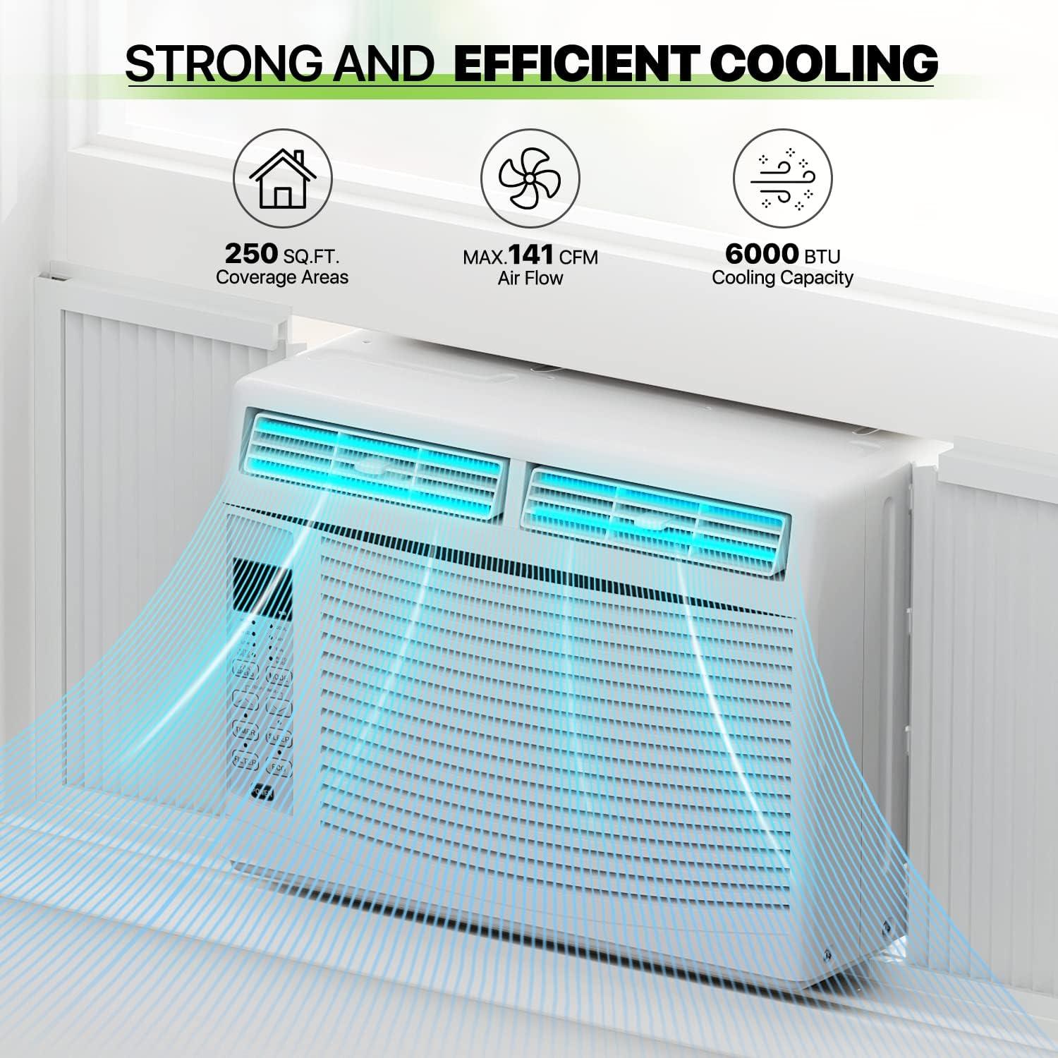 Bring Home Furniture 6000 BTU Smart Window Air Conditioner with WiFi/App Control & Energy Star 24H Timer & Remote Included Cools 250 Sq.Ft. for Bedroom Living Room