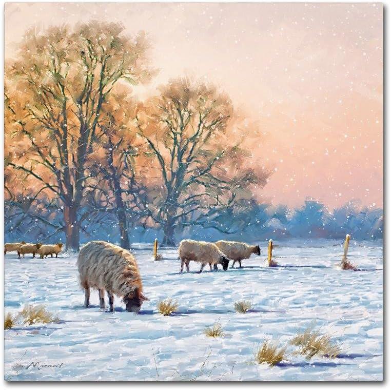 Winter Sheep Snowy Landscape 35" Canvas Art