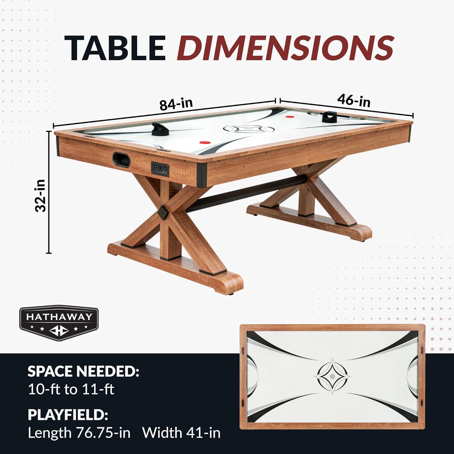 Hathaway Daulton 7 Ft Air Hockey Table for Family Game Room - With LED Scoring, Commercial-Grade Blower, X-Pattern Support Base, Ergonomic Strikers & Pucks - White Oak Finish