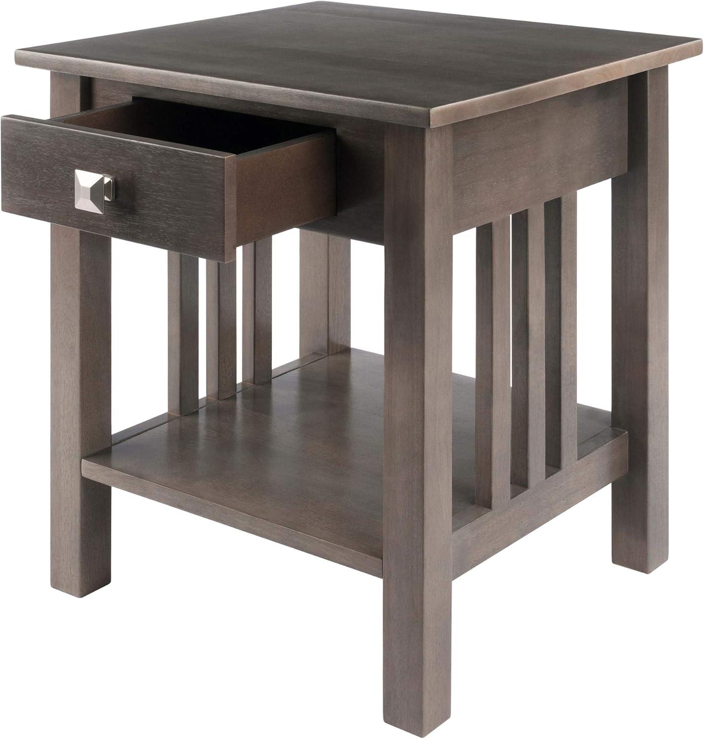 Stafford End Table Oyster Gray - Winsome: Wood Composite Accent Table with Shelf, Drawer for Storage